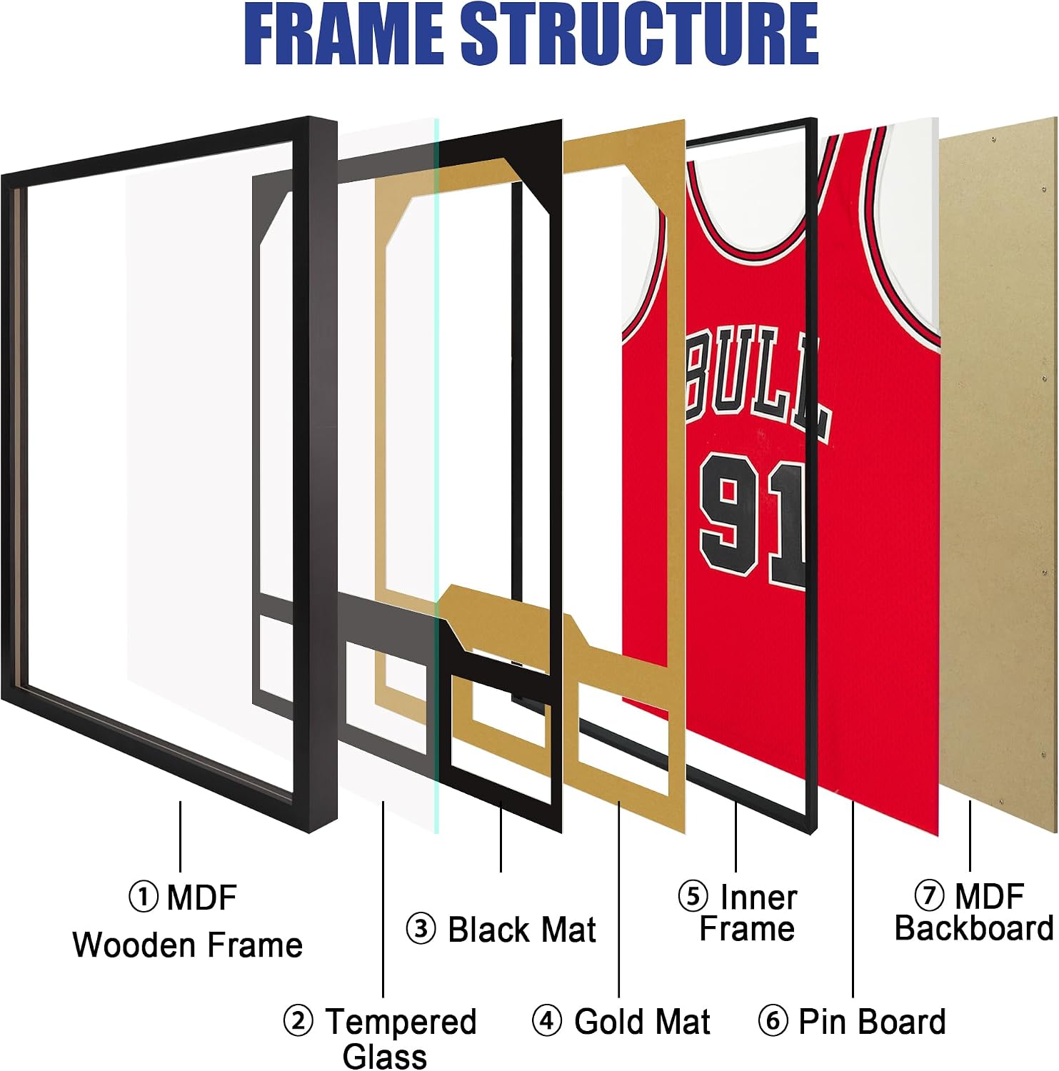 Jersey Frame Display Case, Wooden Frame with Tempered Glass, 2 Pack | Wooden Sport Jersey Shadow Box Frame with Mats