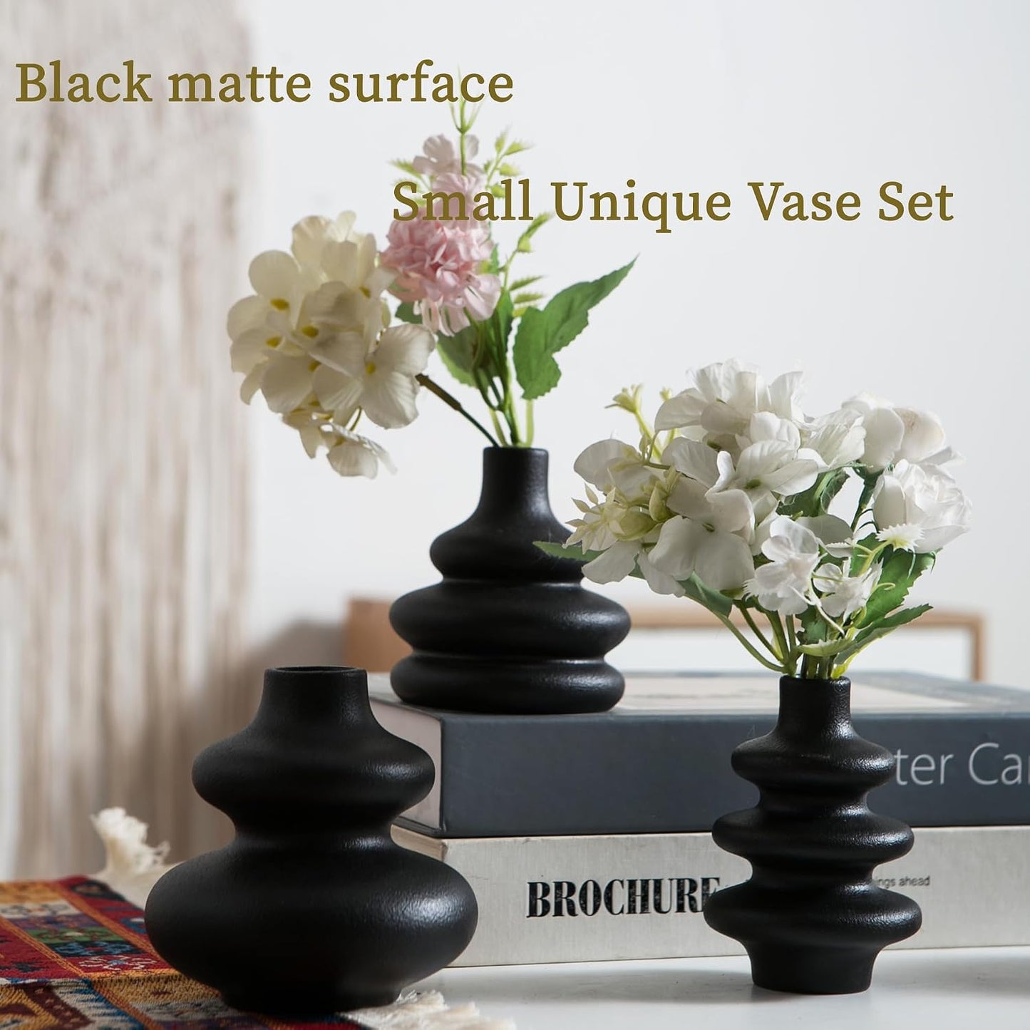 Boho Vases / Black Ceramic Bud Vase / Matte Black Vase / Set of 5