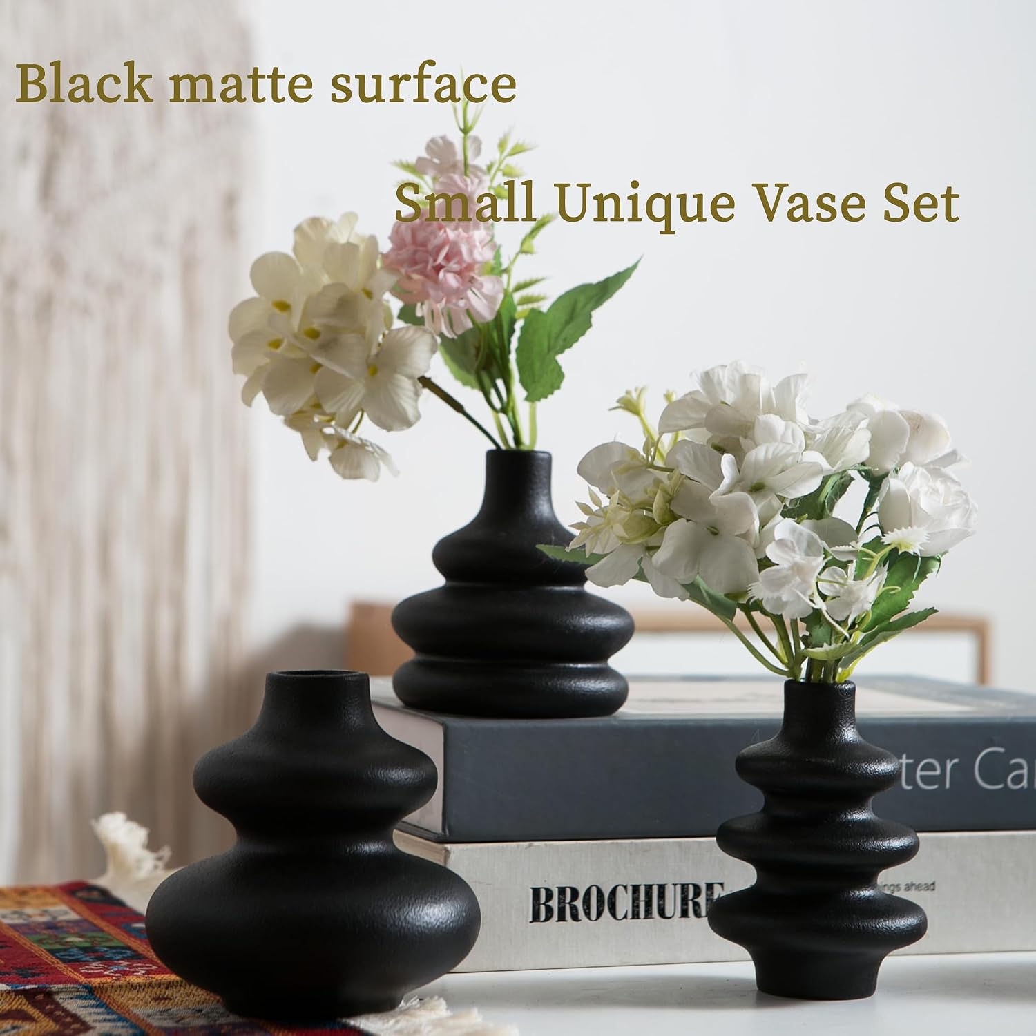 Boho Vases / Black Ceramic Bud Vase / Matte Black Vase / Set of 5