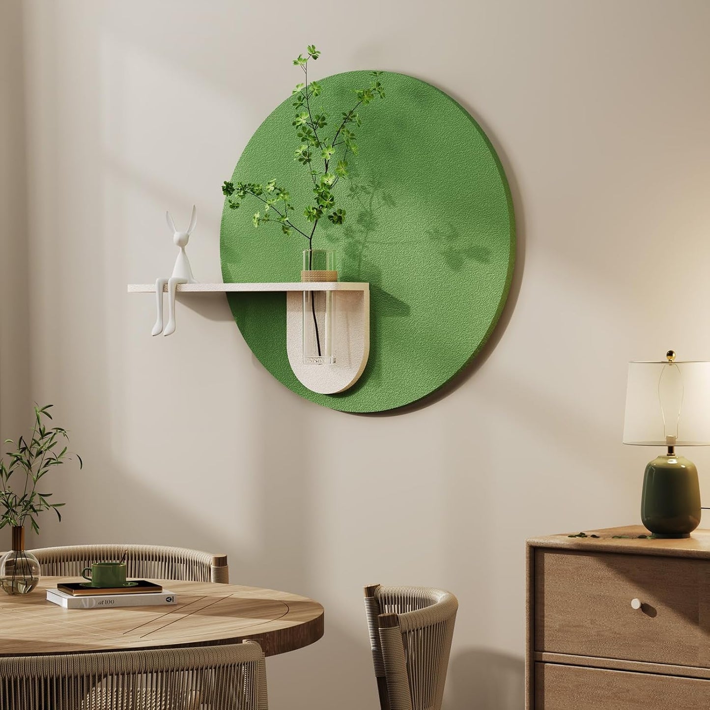 3D Sage Green Round Wall Art Decor / 24"L x 24"W / Green-a