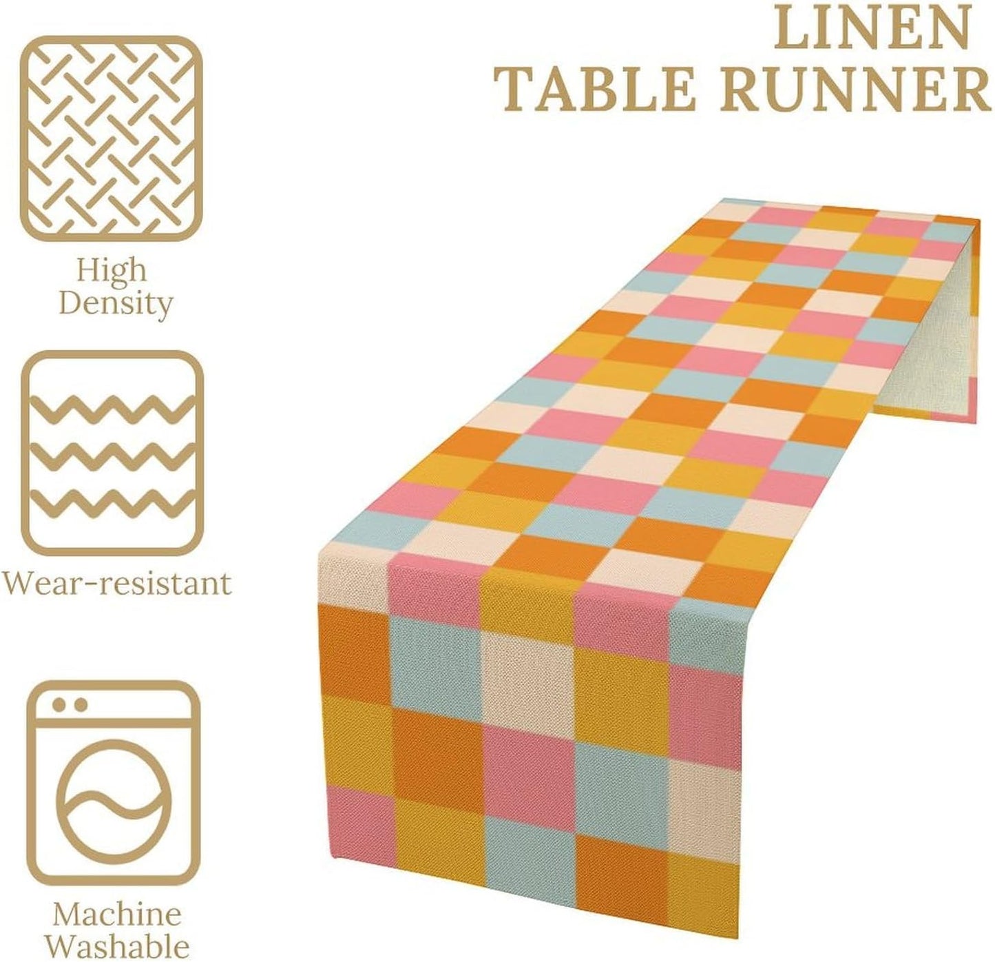 70s Hippie Table Runner Vintage Geometric Square Square Grid Yellow Orange Pink Blue 1960s 1970s Retro Country