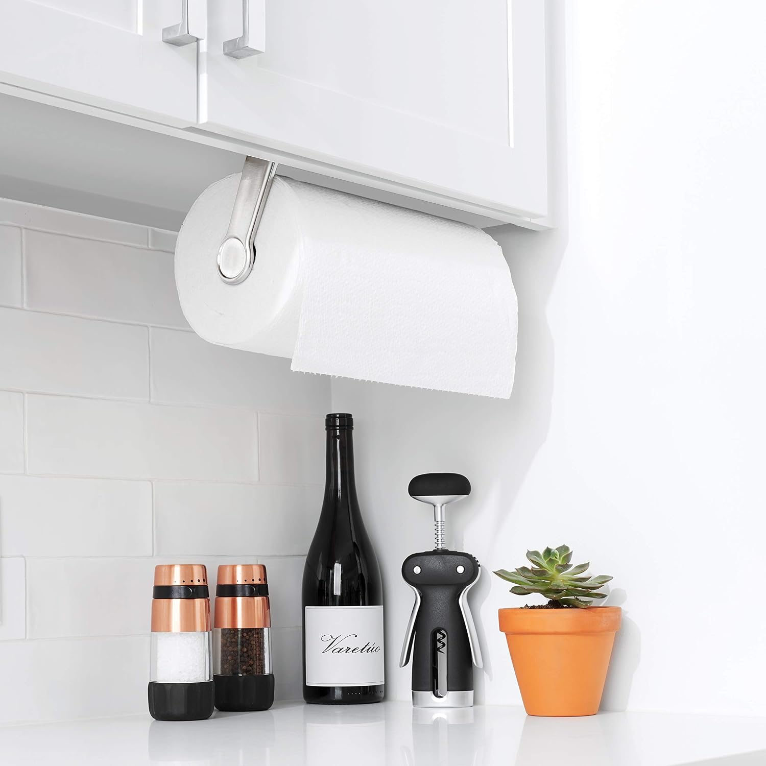 OXO Good Grips Steady Mounted Paper Towel Holder | Under Cabinet Paper Towel Holder, One-Handed Tear, Fits Any Size