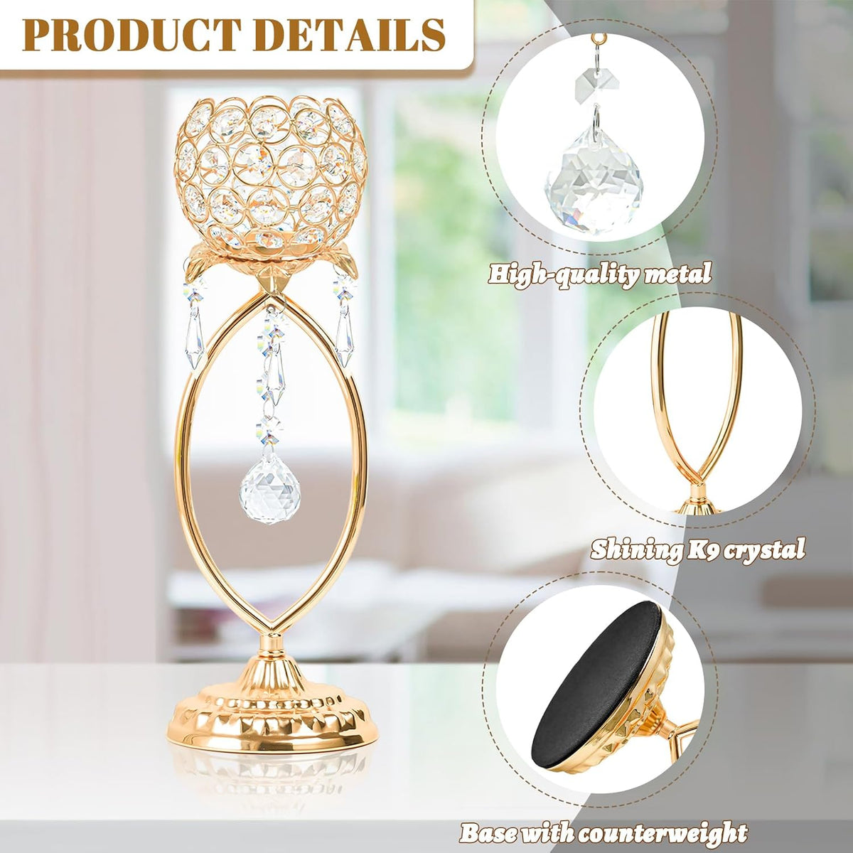 12 Pcs Elegant Metal Crystal Tea Light Candle Holders | with Crystal Pendants, Hollow Design - Wedding Table