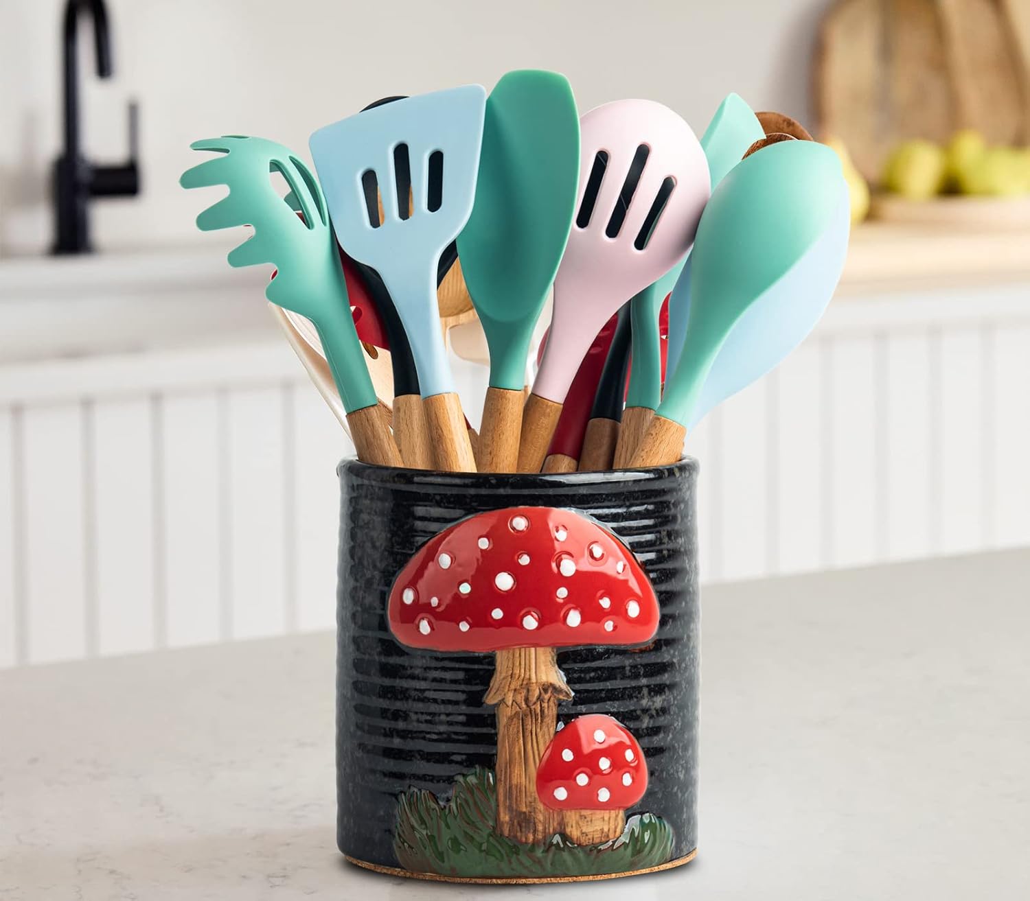 Mushroom Kitchen Utensil Holder For Countertop Ceramic Utensil Holder