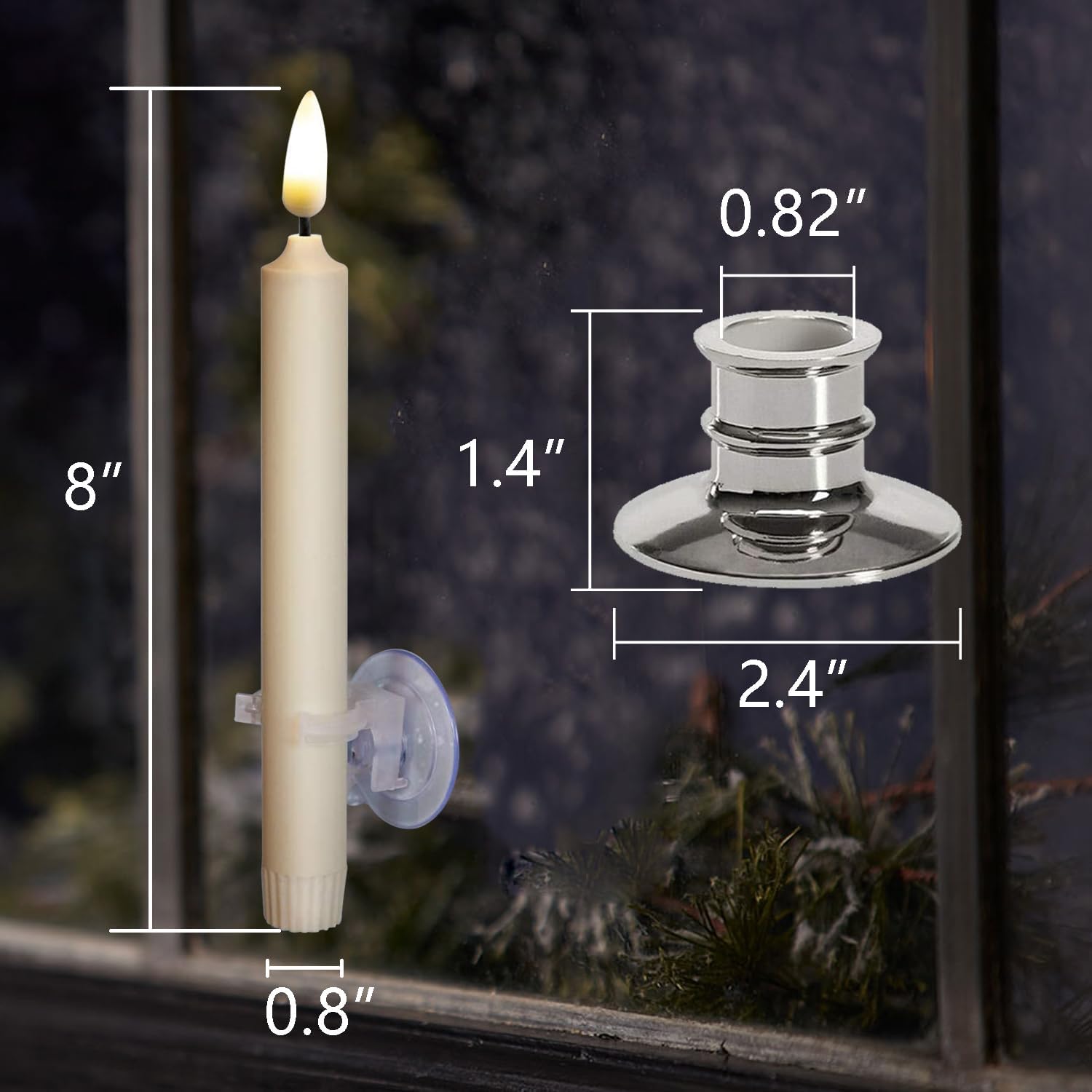 6PACK Flameless Battery Powered 8'' Ivory Taper Windows Candles, Include 12 AA Batteries, with Remote and Timer, with