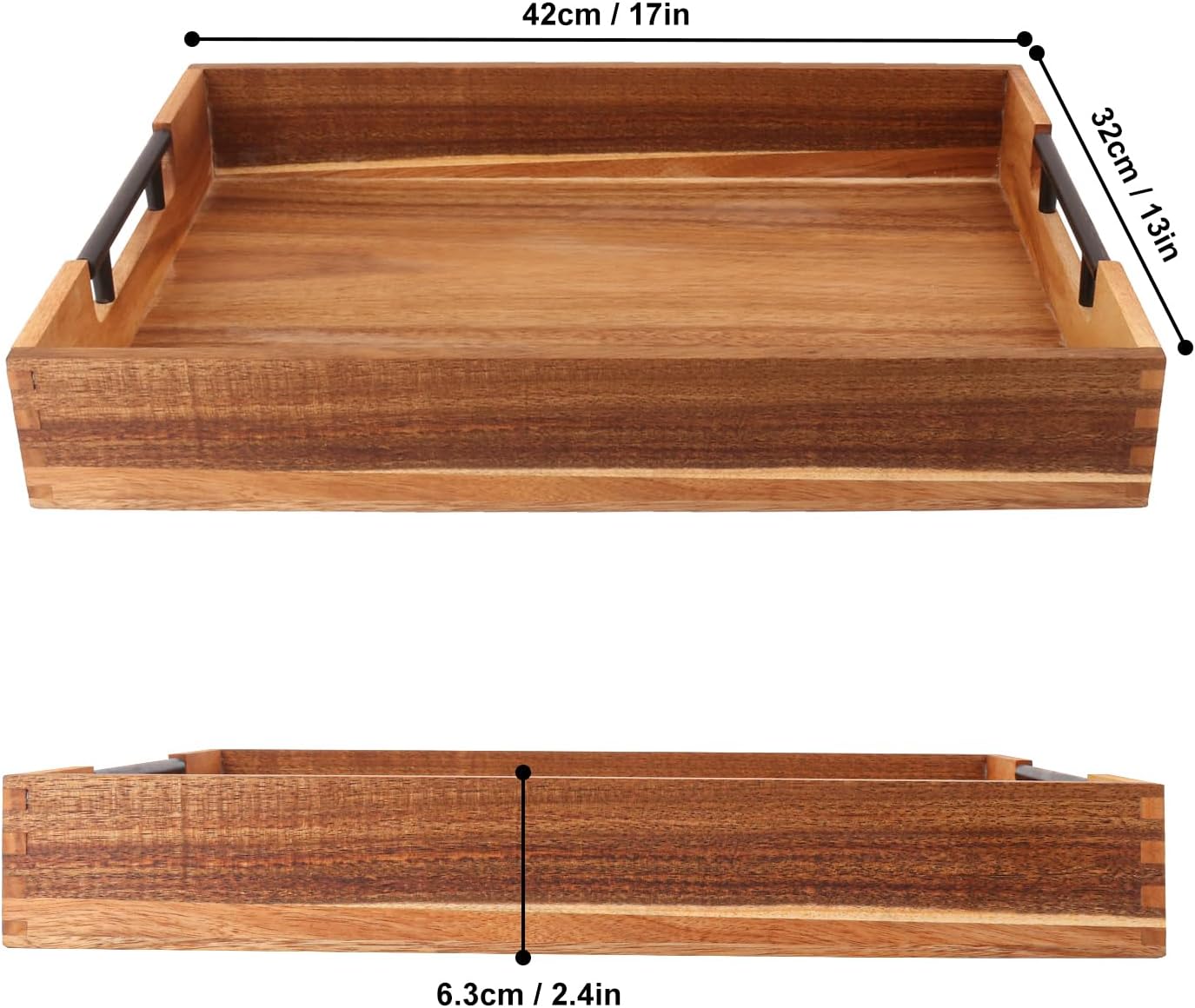Acacia Wood Serving Tray / 13 x 17 / Black / Set of 2