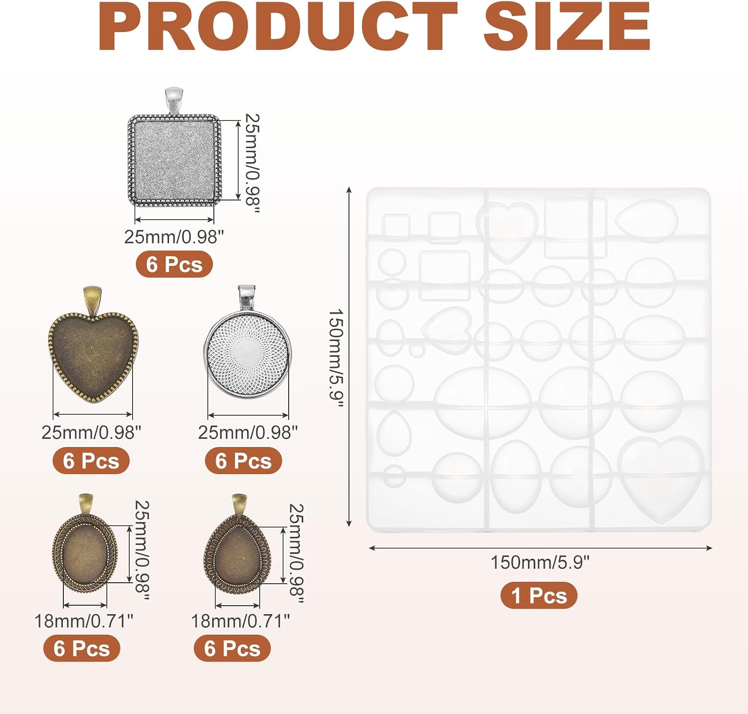 5 Style Metal Pendant Trays / Silver/bronze / Set of 30
