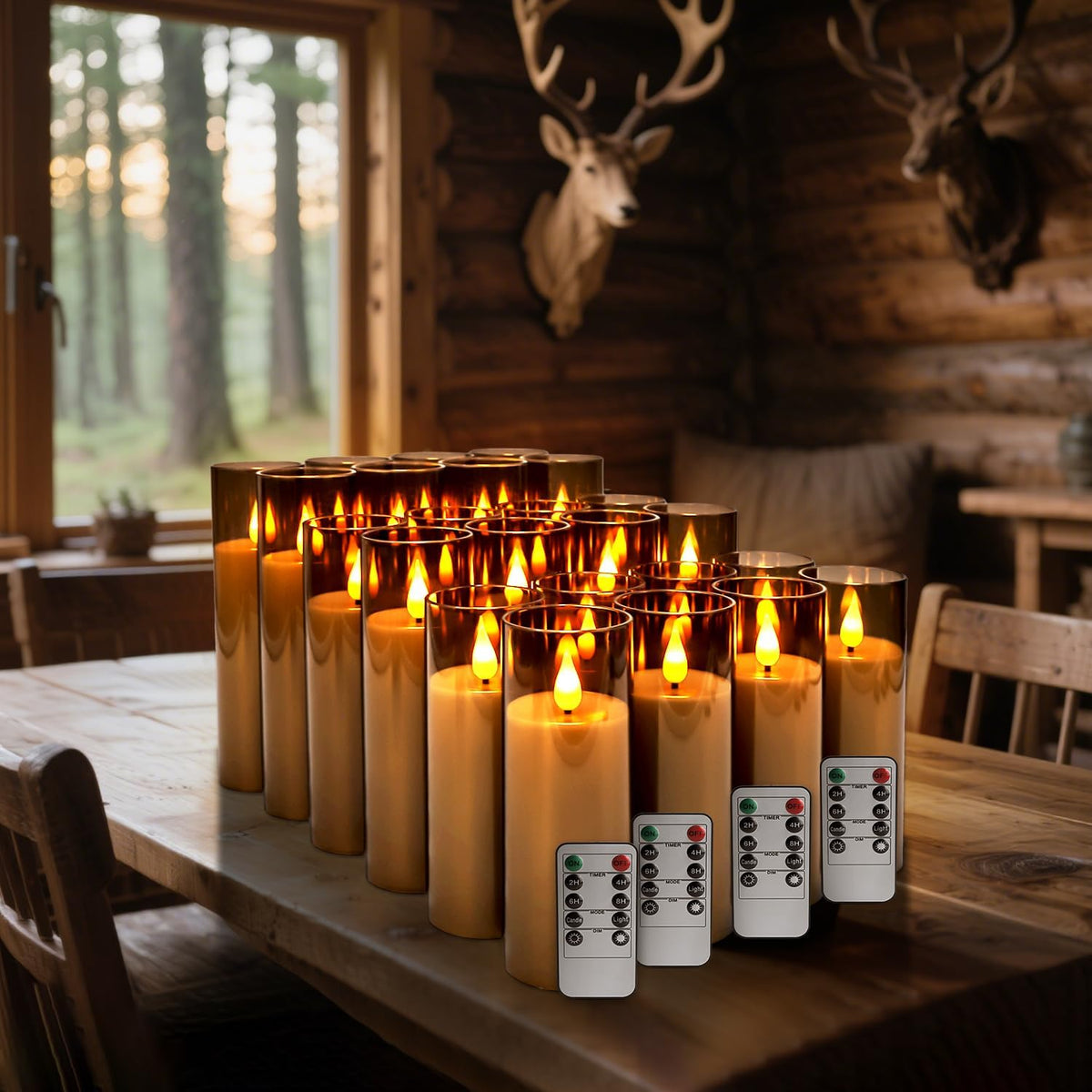 24 Pack LED Gray Flameless Candles with Remote, 3D Flickering Battery Operated Candles in Glass Holders, Safe for