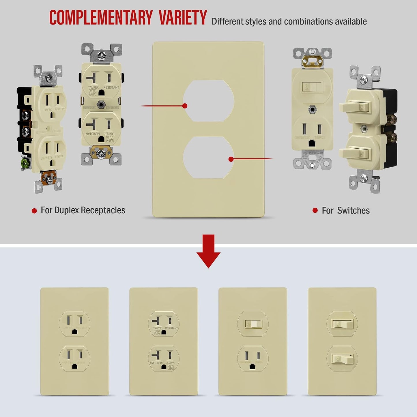 ENERLITES 5 Pack Screwless Duplex Outlet Covers Wall Plate, 1-Gang, Ivory | Child safety, modern & clean finish