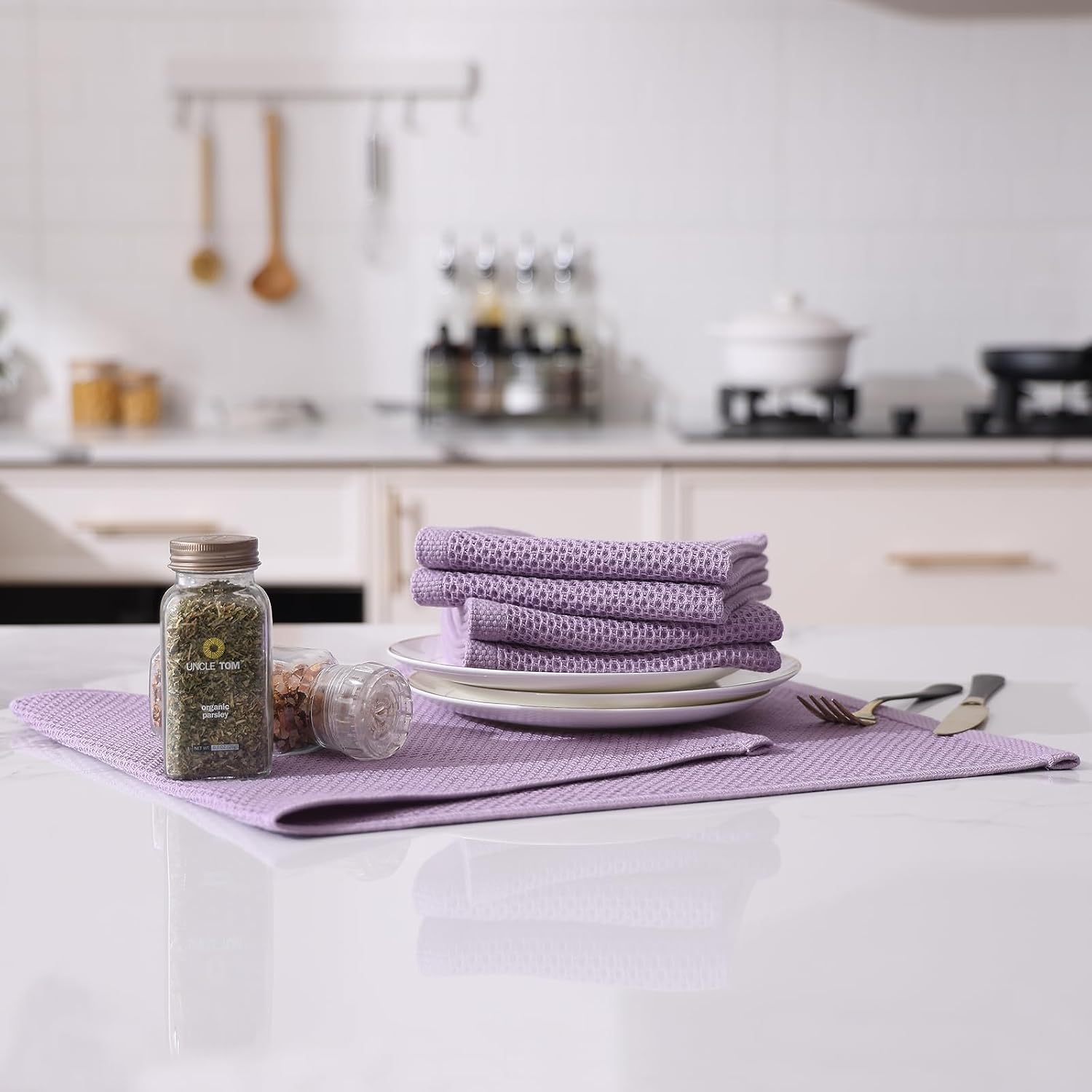 Kitinjoy 100% Cotton Waffle 12-Pack Kitchen Towels, 13" x 28", Lavender | Super Soft, Ultra-Absorbent, Fast Drying