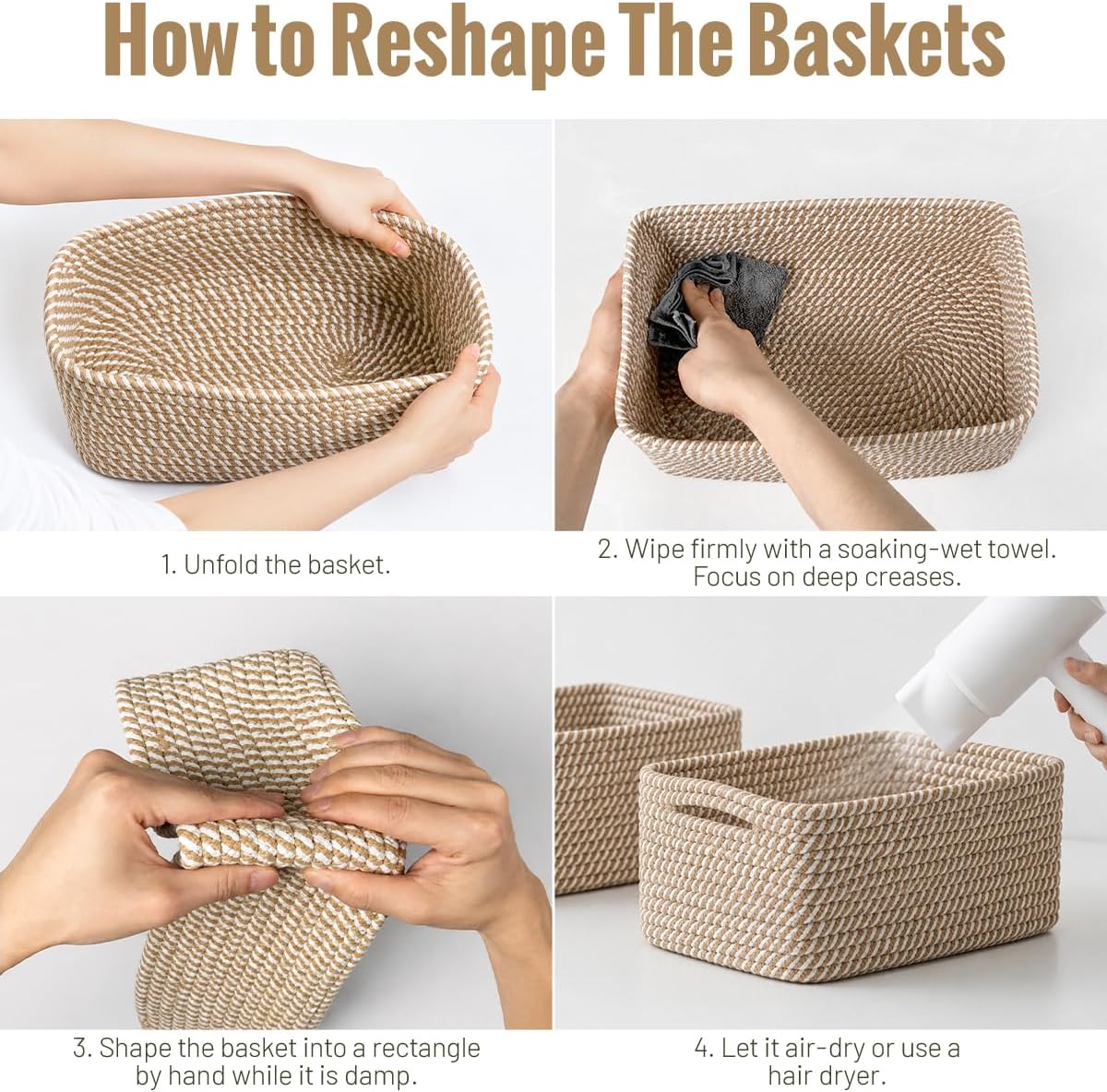 Cotton Rope Woven Basket for Organizing Bathroom / Khaki / Set of 5