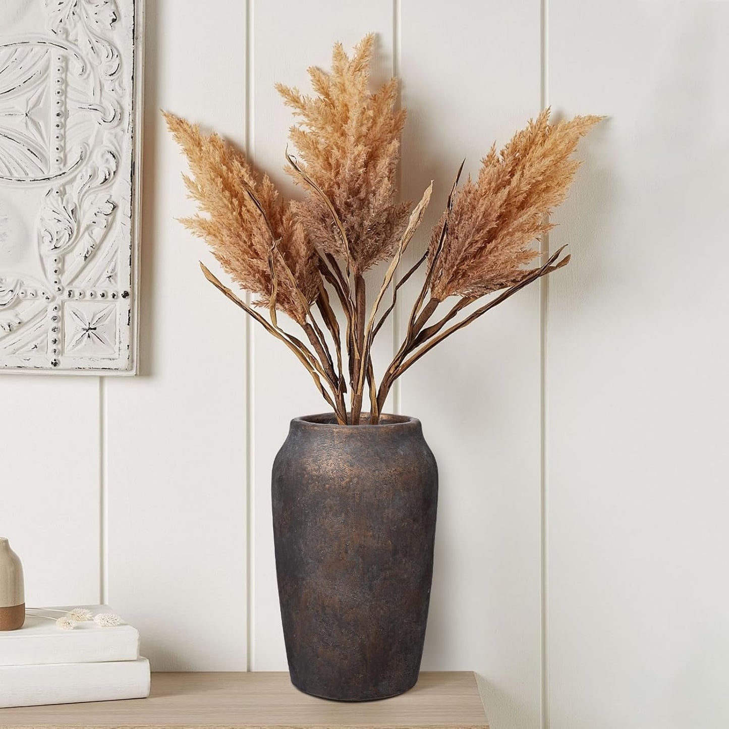Rustic Vintage Ceramic Vase / 9.06'' Brown