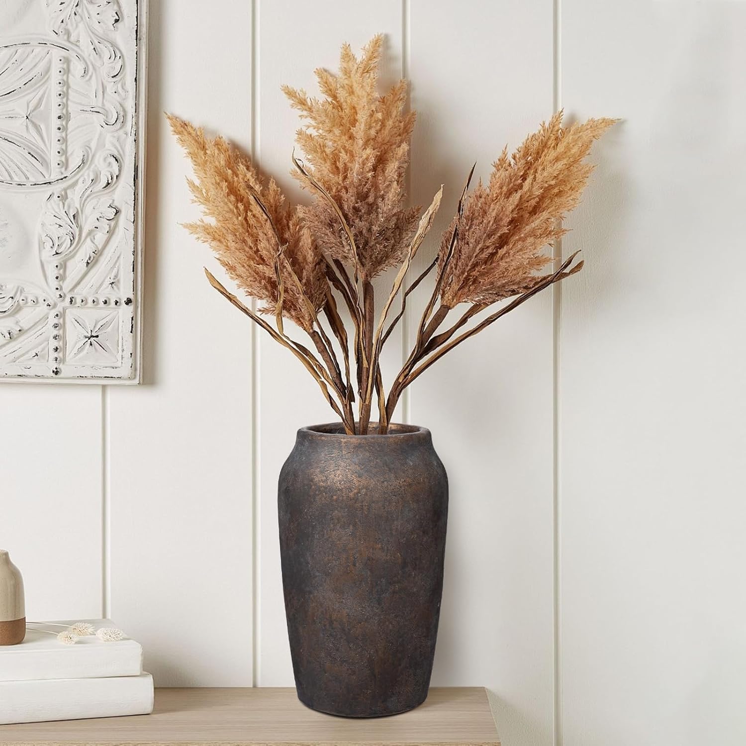 Rustic Vintage Ceramic Vase / 9.06'' Brown