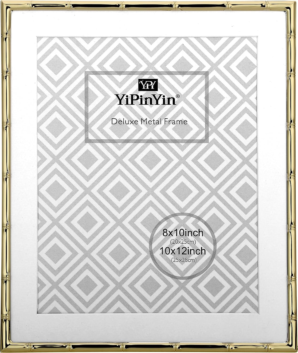 YiPinYin 2-Pack 10x12 Gold Bamboo Metal Picture Frames | Acid-Free Mat for 8x10 Photos | Narrow Plated Edge | Velvet