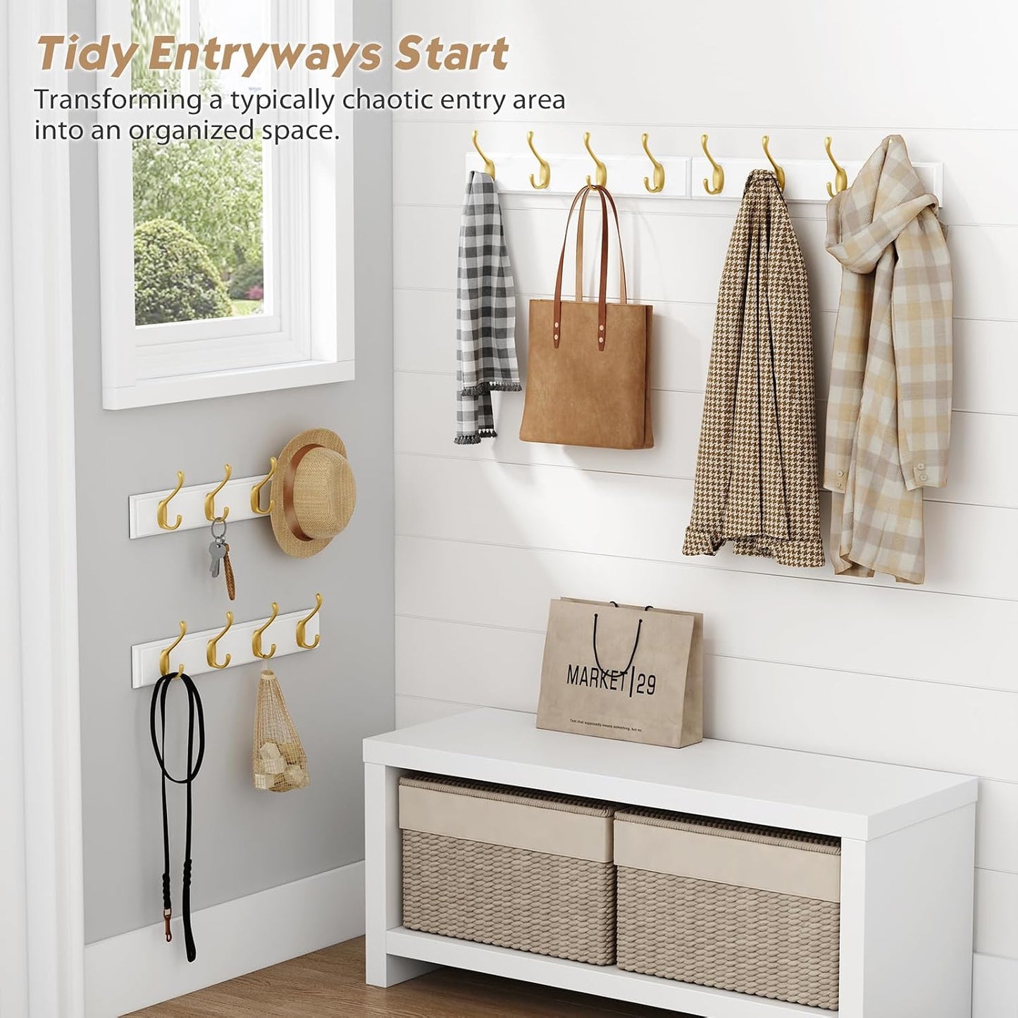 Forbena Gold Coat Rack Wall Mount, Decorative Coat Hooks for Wall, Heavy Duty Coat Hanger Key Holder for Hanging Hats