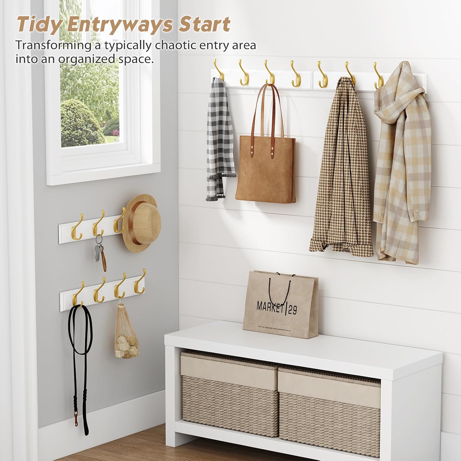 Forbena Gold Coat Rack Wall Mount, Decorative Coat Hooks for Wall, Heavy Duty Coat Hanger Key Holder for Hanging Hats