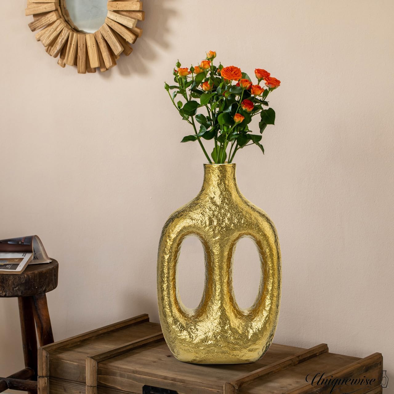 Modern Ceramic Vase Vases for Centerpieces Shelf Entryway Coffee / Double Hole / Gold / 9.4 Inch