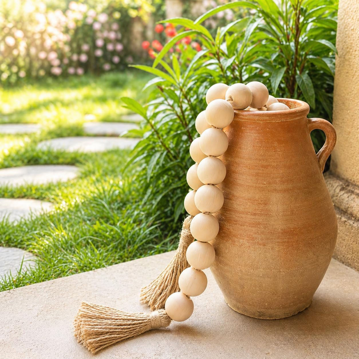 Extra Large Wood Bead Garland / 1 Nature Beige / 41 Inches