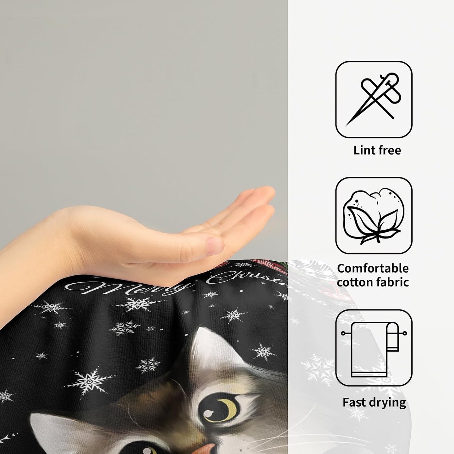 Giwawa Christmas Black Cat Hand Towels Winter Snowflake Dish Fingertip Towels Set of 2 Absorbent Face Towels for