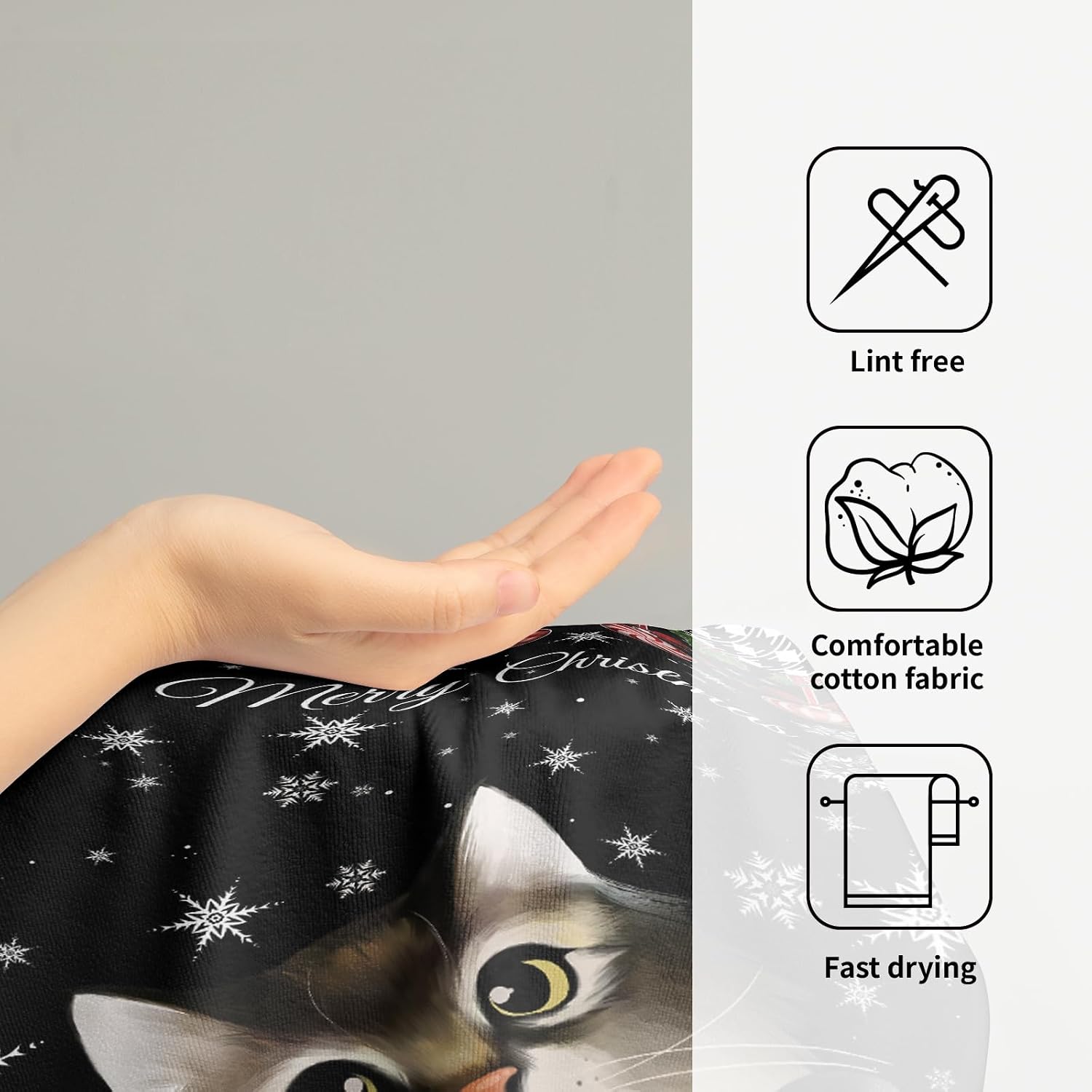 Giwawa Christmas Black Cat Hand Towels Winter Snowflake Dish Fingertip Towels Set of 2 Absorbent Face Towels for