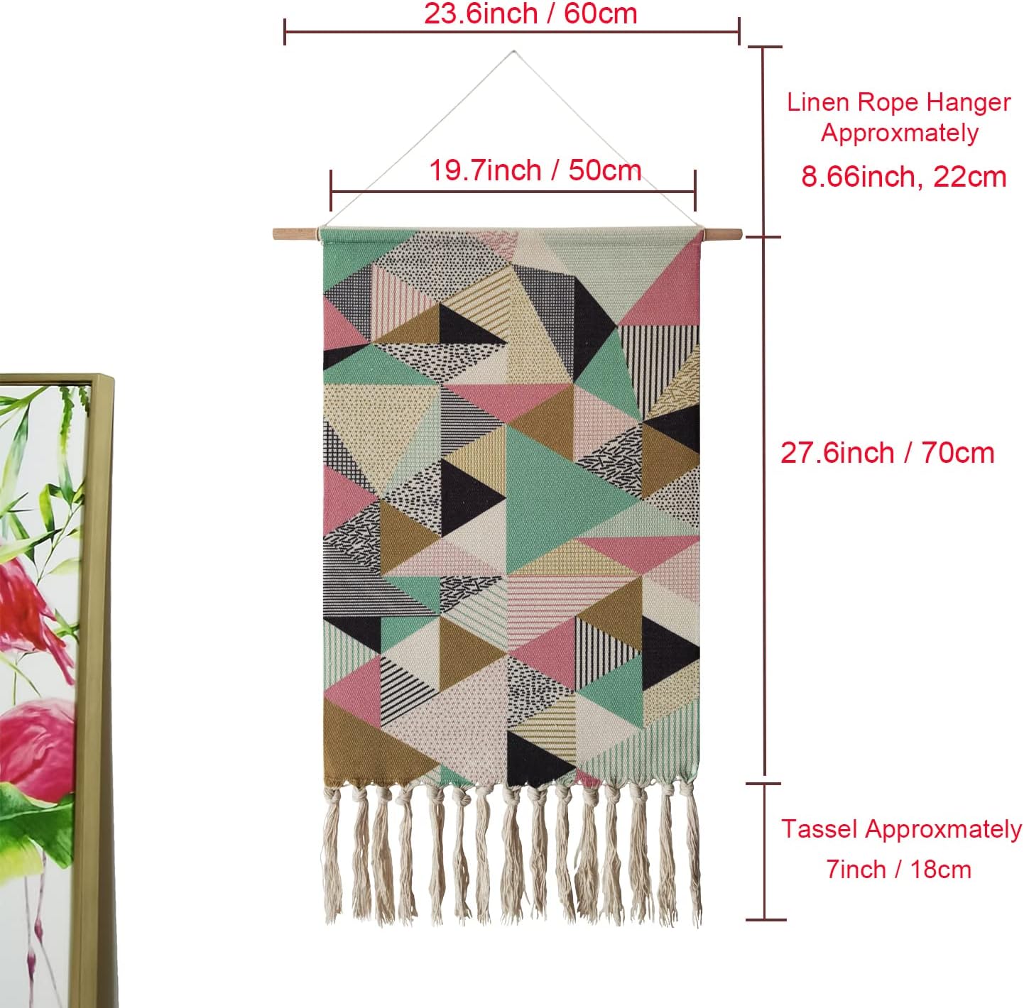 Large Macrame Woven Boho Chic Bohemian Abstract Geometric Printed Tapestries / 20 x 34