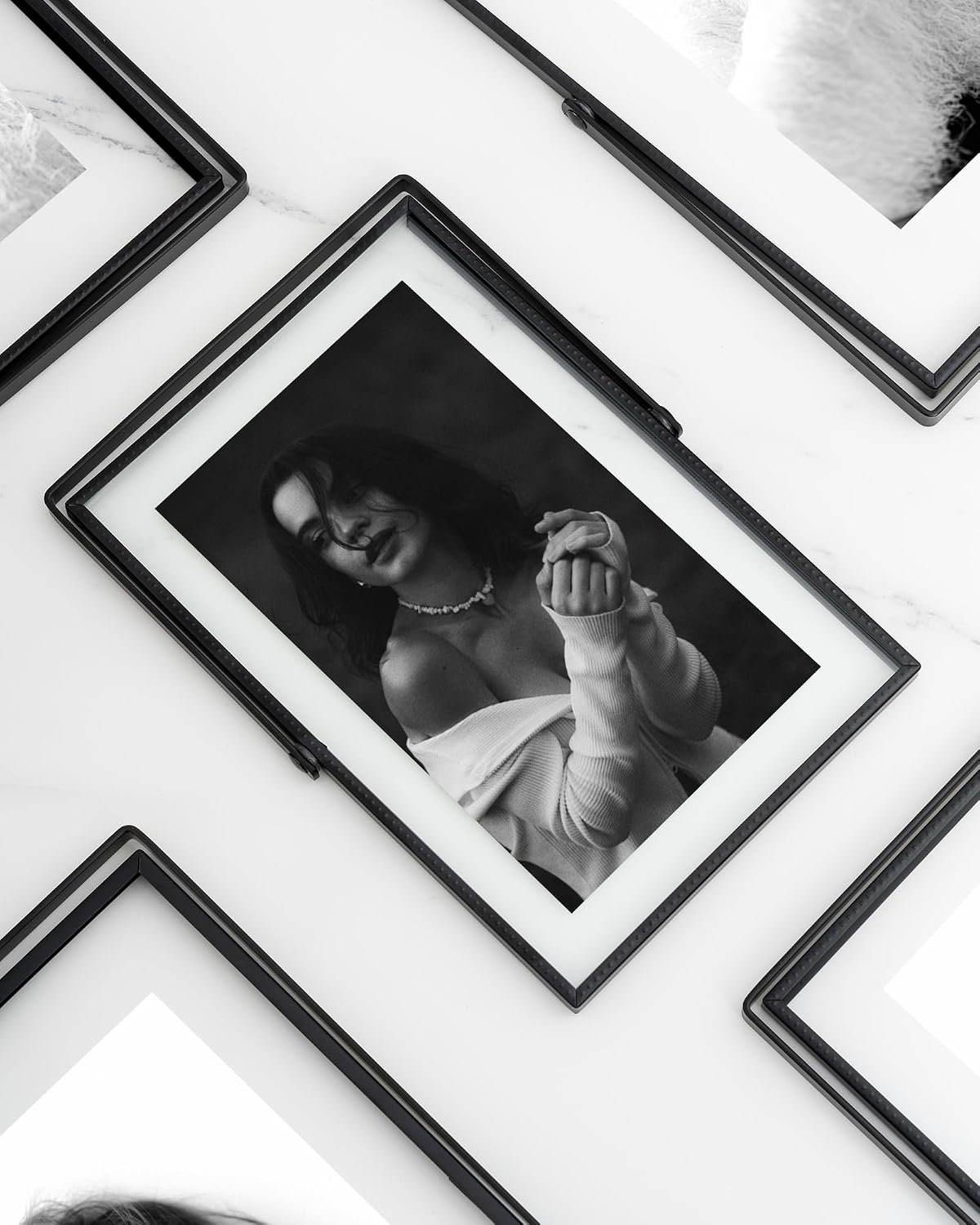 RICHFOCUS 10x12 Floating Picture Frame, Floating Display for 6x8 8x10, Beaded Metal Picture Frames with Real Glass