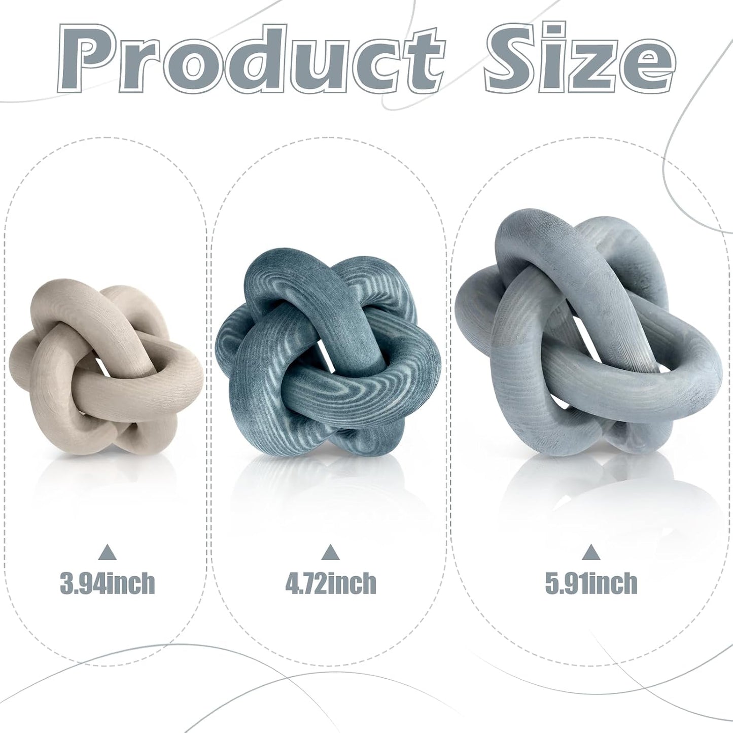 3 Link Wood Knot Decor / Gradient Blue / Set of 3