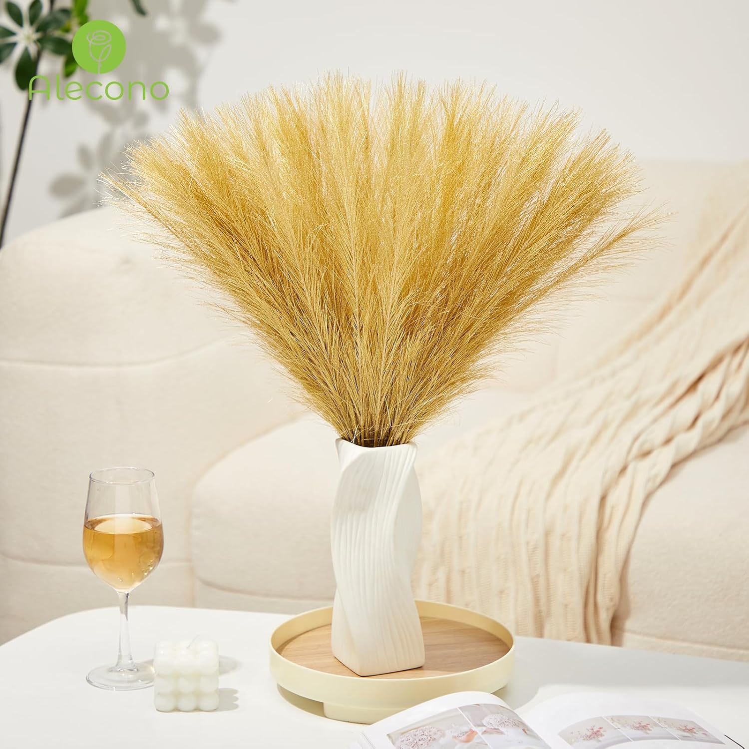 Faux Pampas Grass Decor / Golden / Gold / 17 Inch / Set of 30