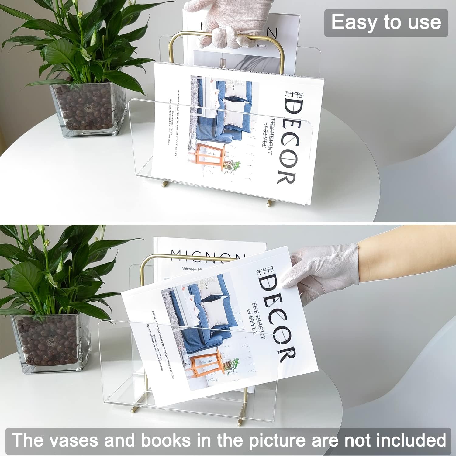 Acrylic Magazine Holder, Crystal Clear Acrylic Magazine Book Rack, Desktop File Organizer for Office Organization