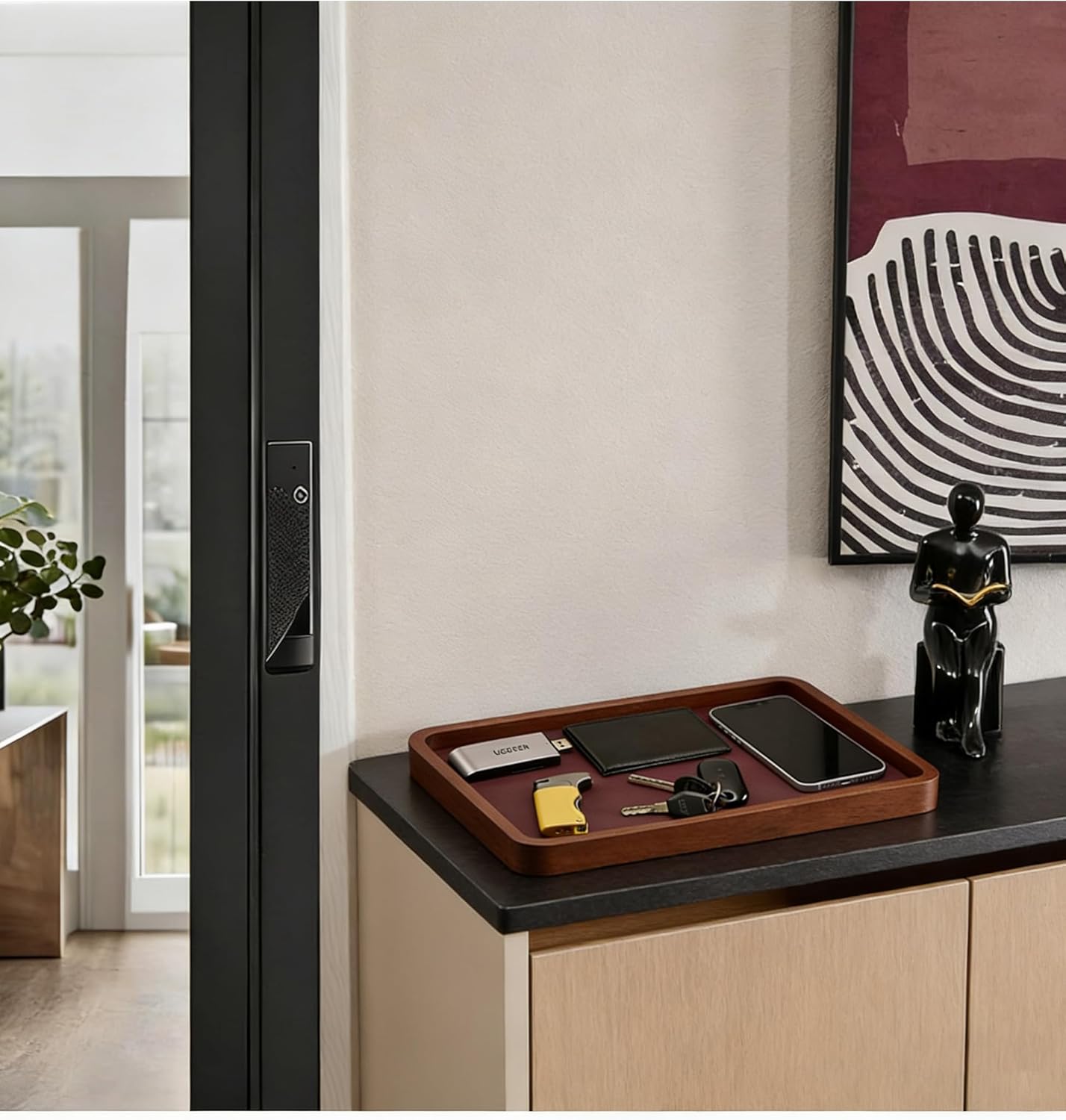 Valet Tray-Light Wood Decorative Key Tray / Brown