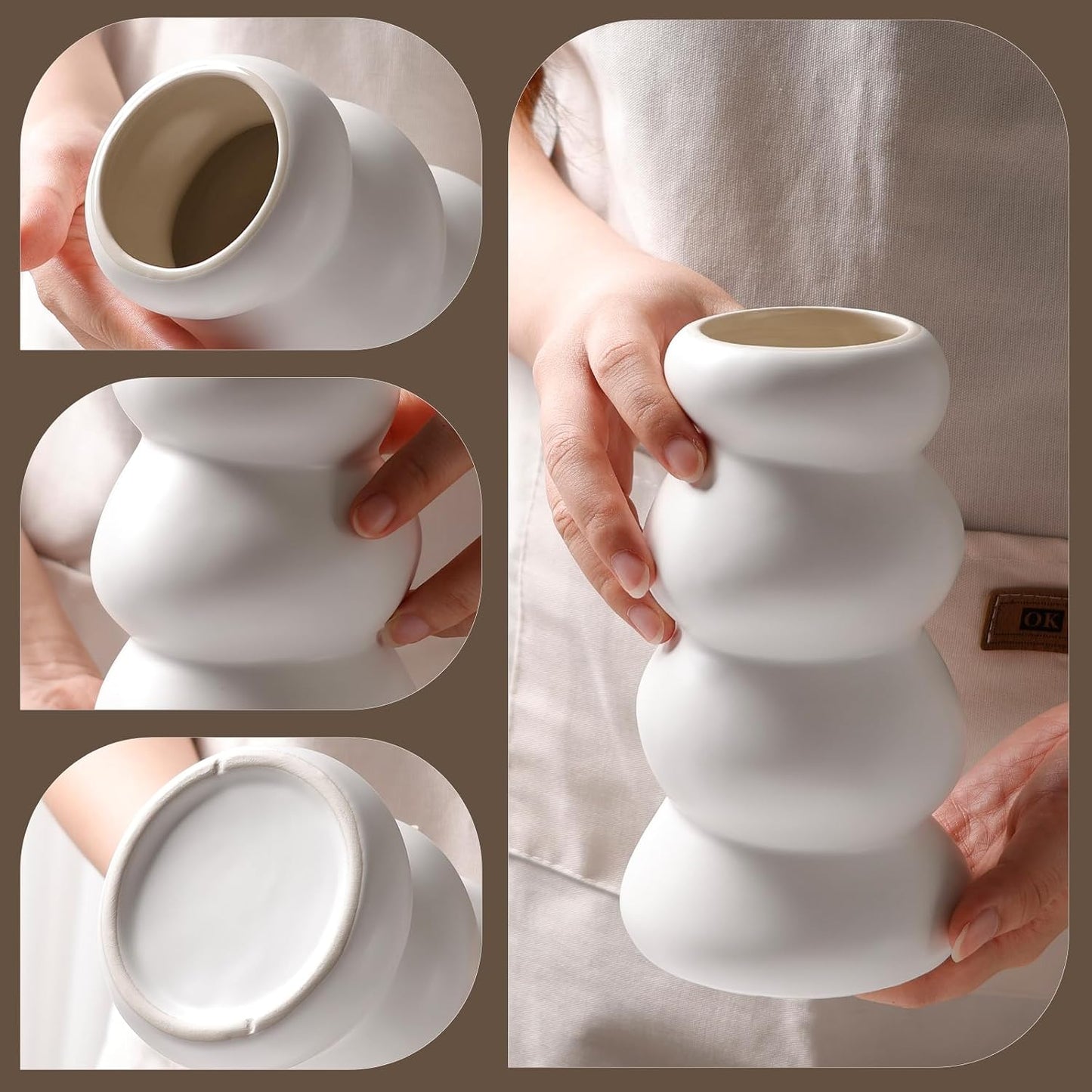 Ceramic Vase / Boho Modern Sculptural Flower Vase / White