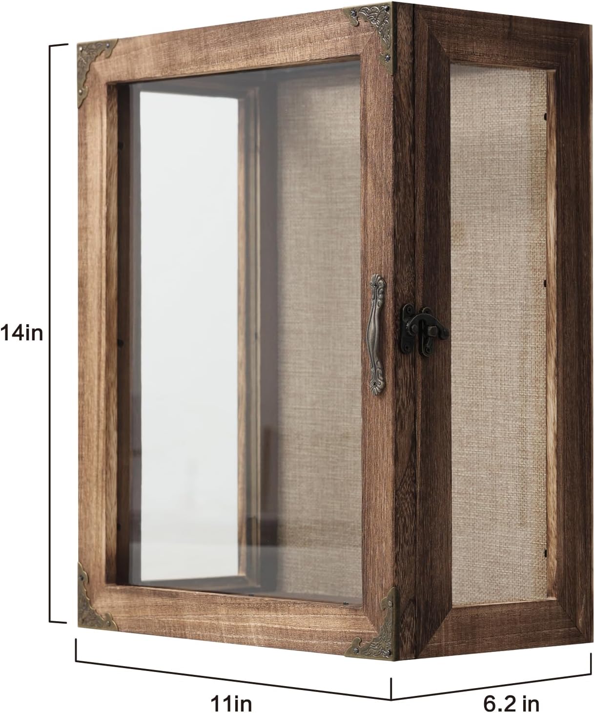 Shadow Box Display Case 11x14 Deep with Glass on 4 Sides, 6.2in Depth Wall Mounted Memory Box for Keepsakes, Wooden