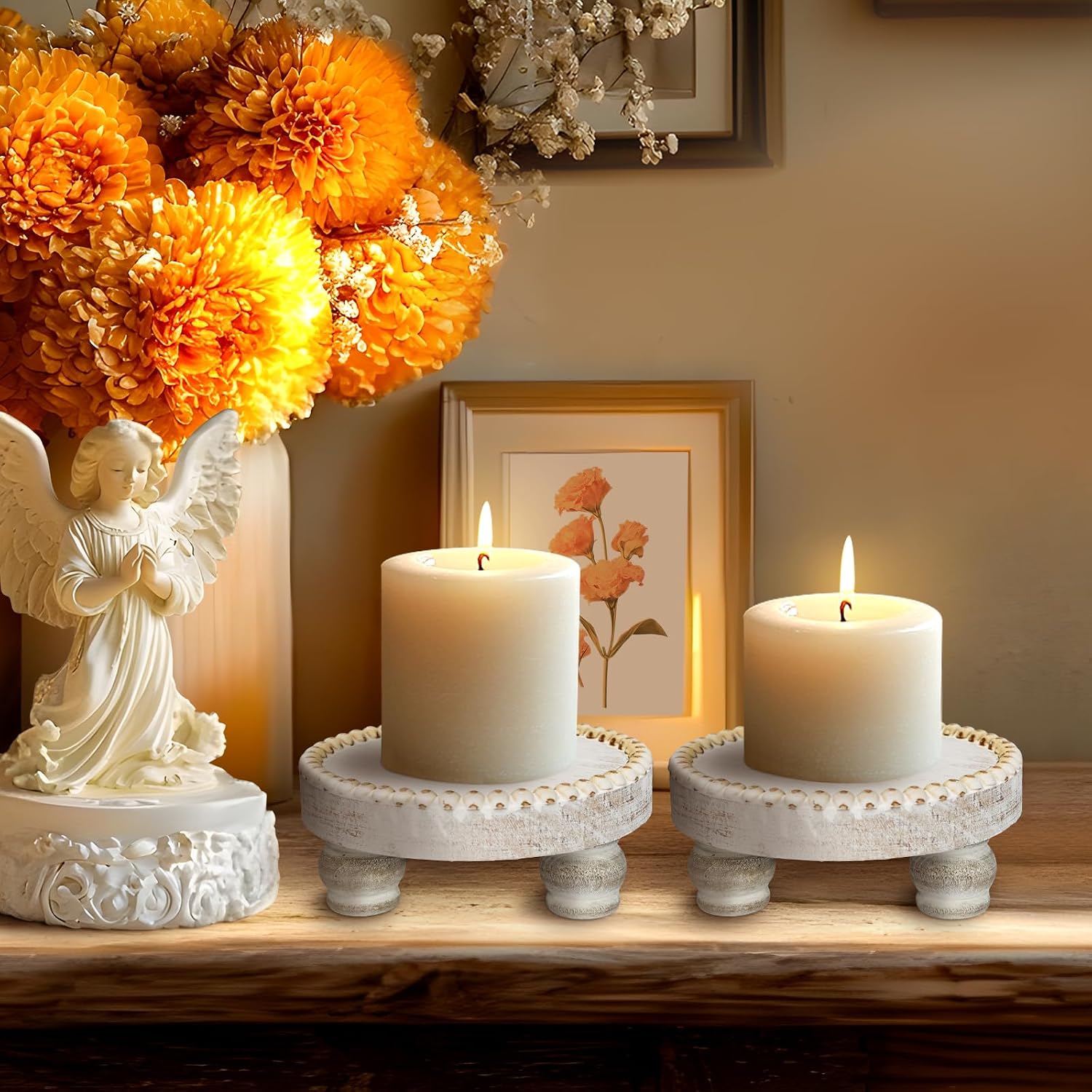 Farmhouse Candle Trays Home Decor / White / Set of 2