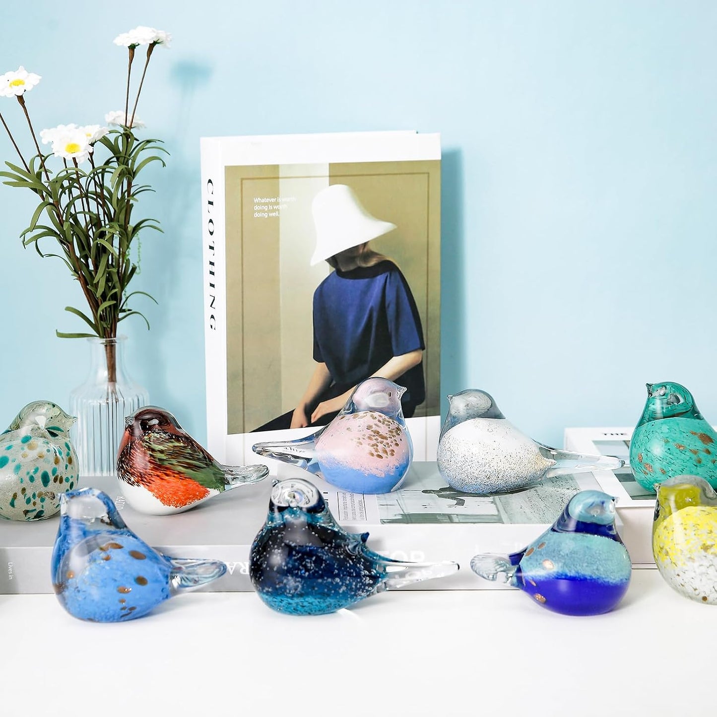 Glass Bird Decor Crystal Bird Sculpture Nature-Themed Home Accents Figurines Ornament / Db-2 / 5.0in