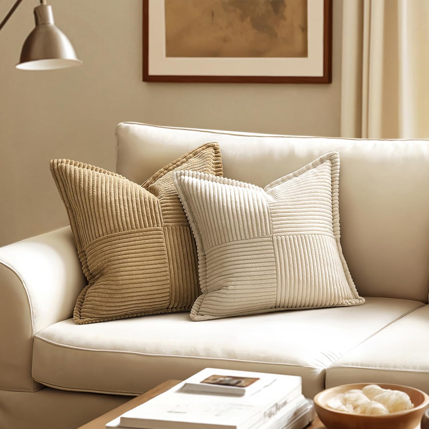 Decorative Throw Pillow Covers / 18 x 18 / Beige / Set of 2