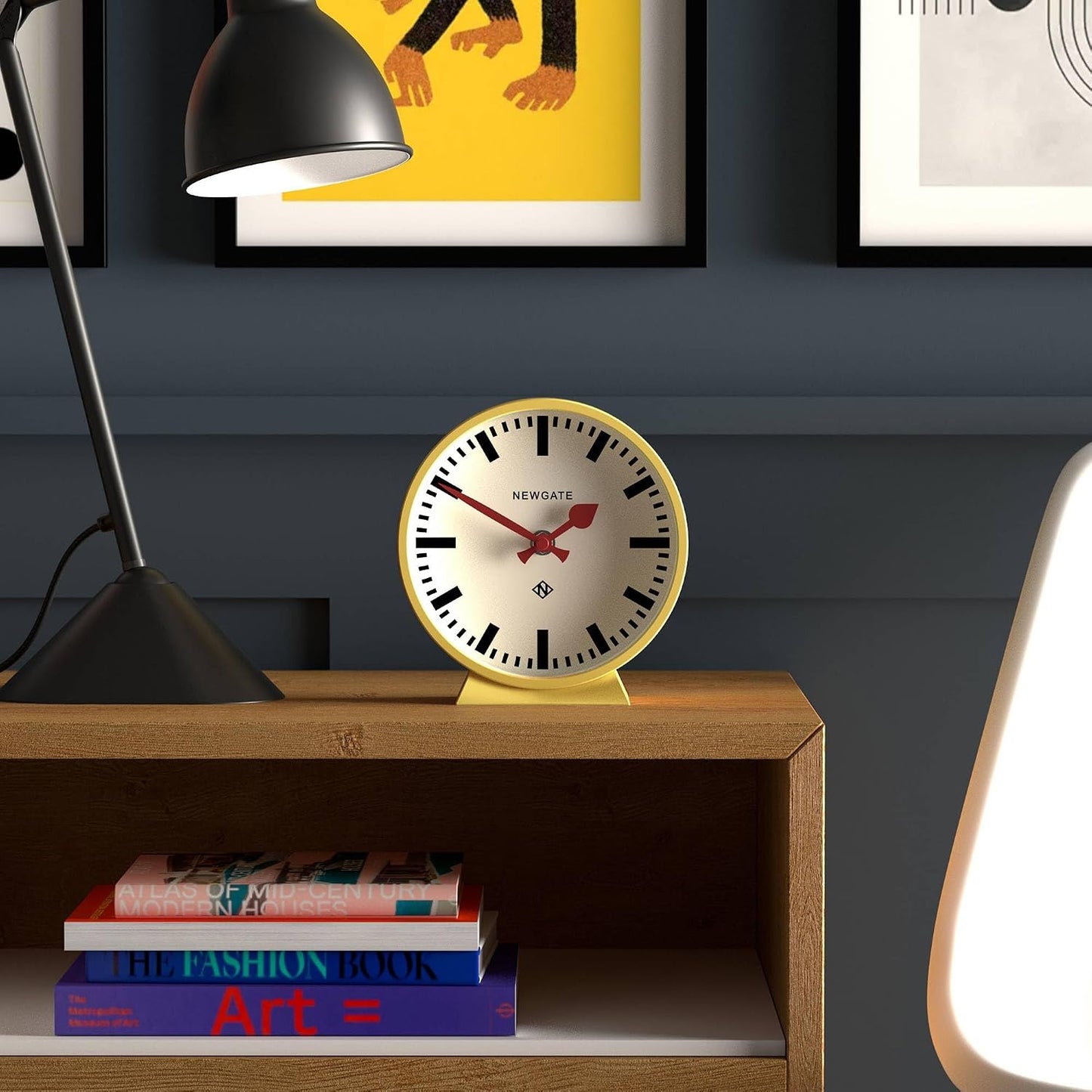 NEWGATE® M Mantel Railway Desk Clock | Modern Round Station Clock Design | Yellow | Contemporary Style for Desk, Table