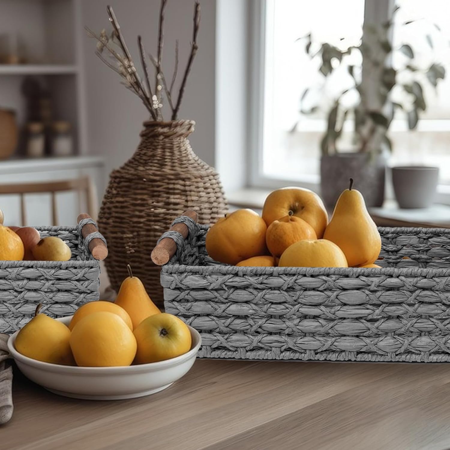 Small Storage Basket Wicker Baskets for Organizing / Light-grey