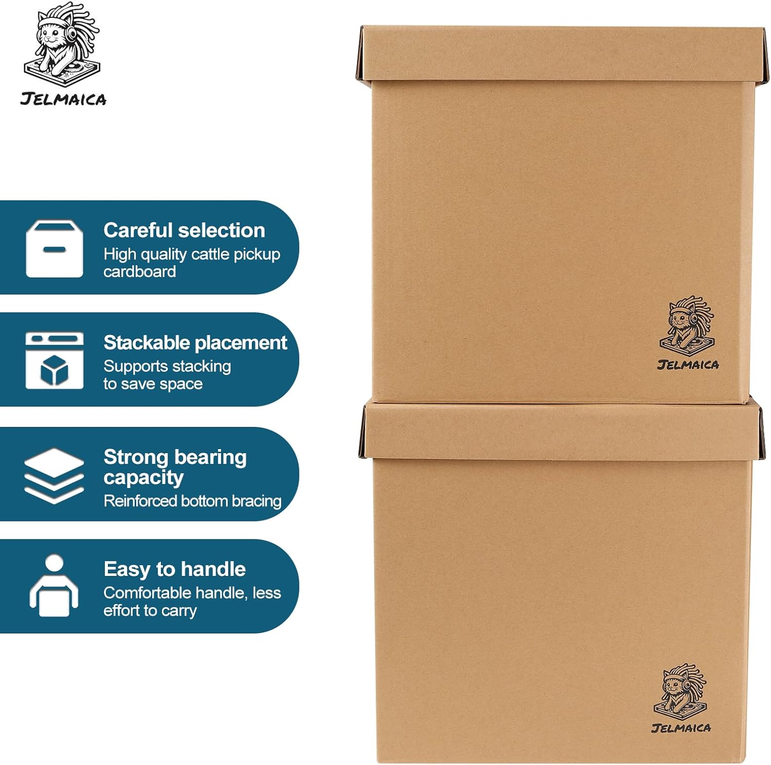 12" Vinyl Record Storage and Moving Box, Holds 60 Records or LPs, 2-Pack | Durable Cardboard with Removable Lid