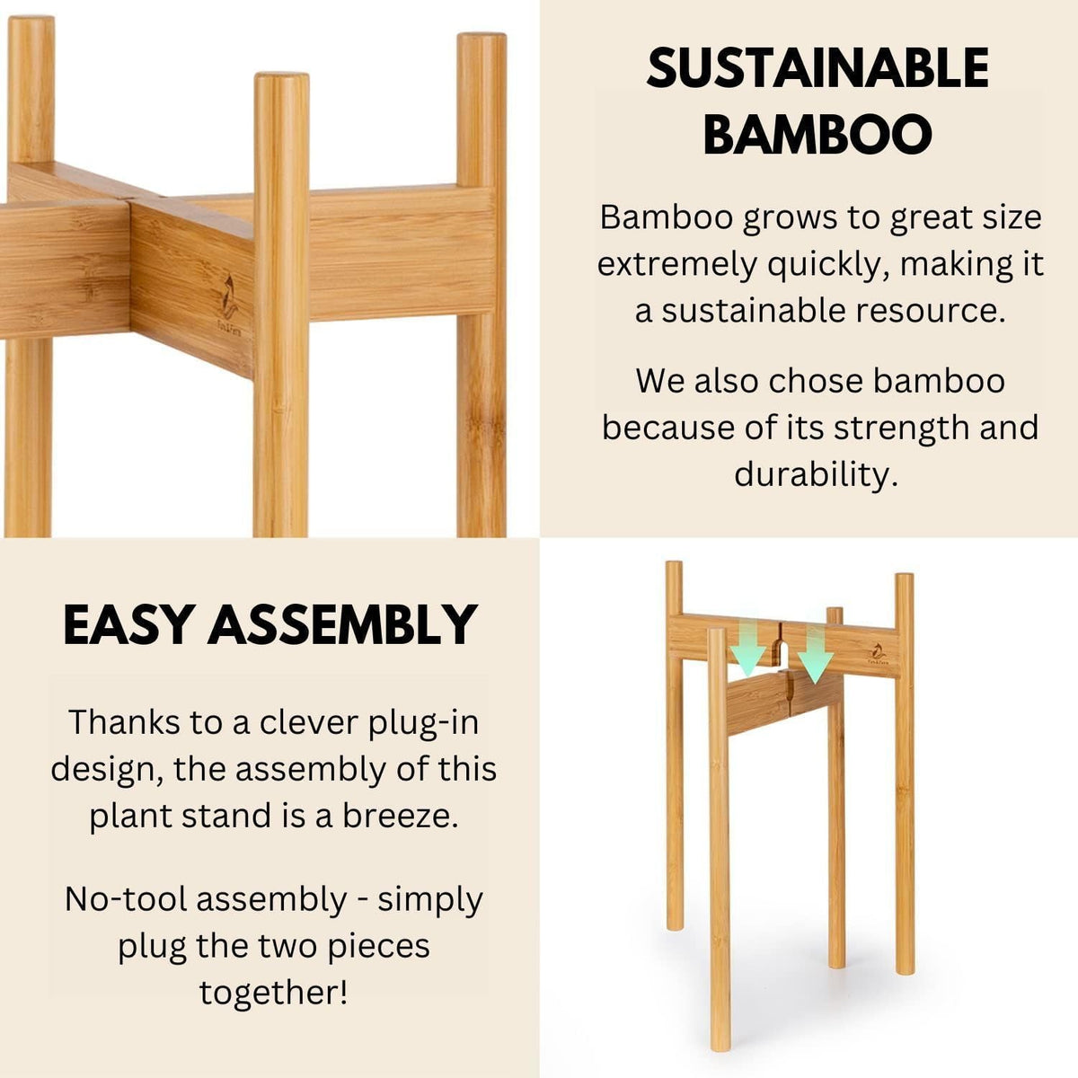 Fox & Fern Mid Century Plant Stands for Indoor Planters, Bamboo, 10 Inch | Plug In Design, Holds 175 lbs, Two High