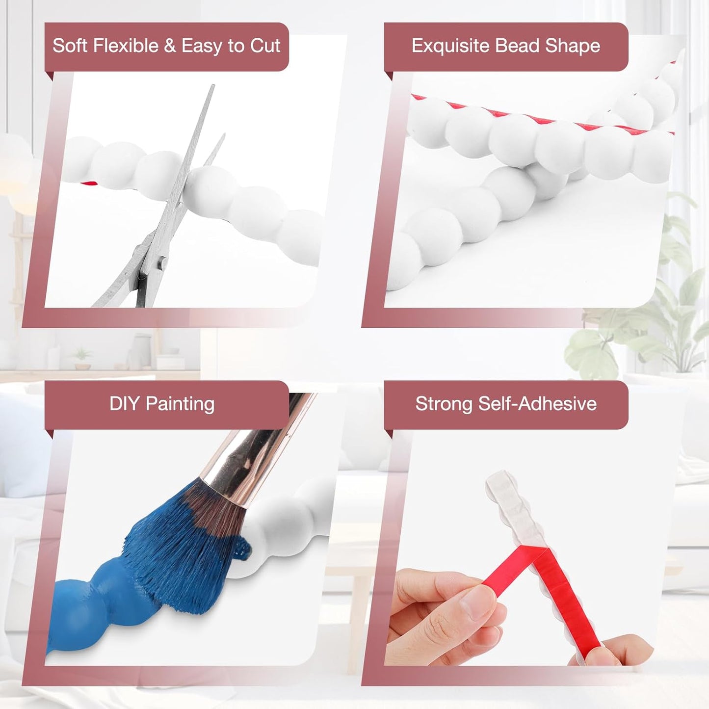 Flexible Molding Trim Self Adhesive Decorative Trim Molding Peel and Stick / 15mm/10ft / White