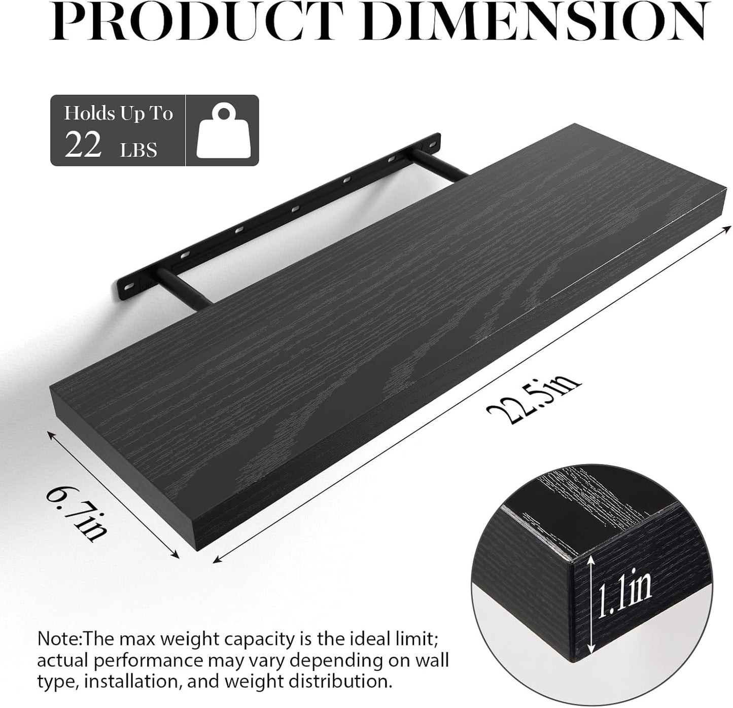 Floating Shelves / Kitchen & Book / Black - Universal Classic Style / 22.5inches / Set of 2