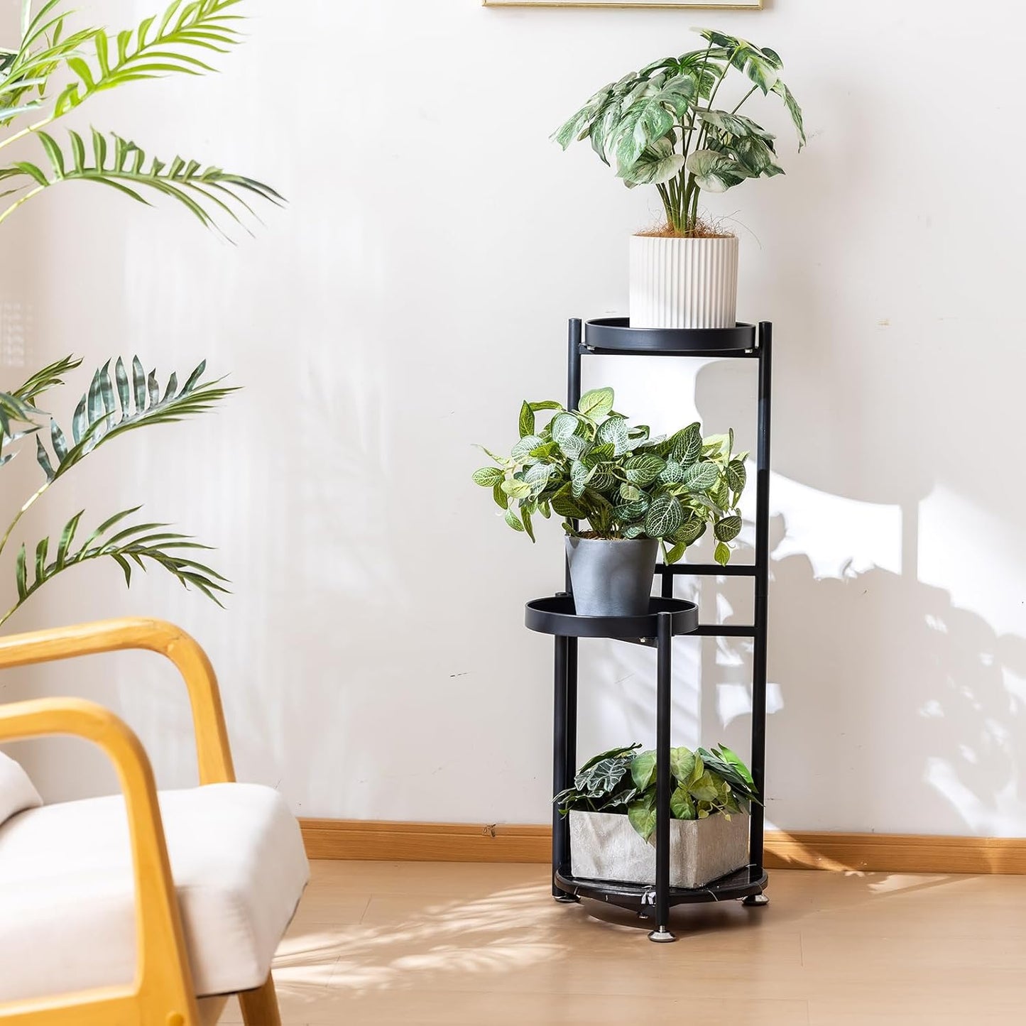 CHPHI 3 Tier Plant Stand, Tall Metal Shelf Holder for Indoor, Outdoor Display Rack Flower Pot Stand for Corner Living