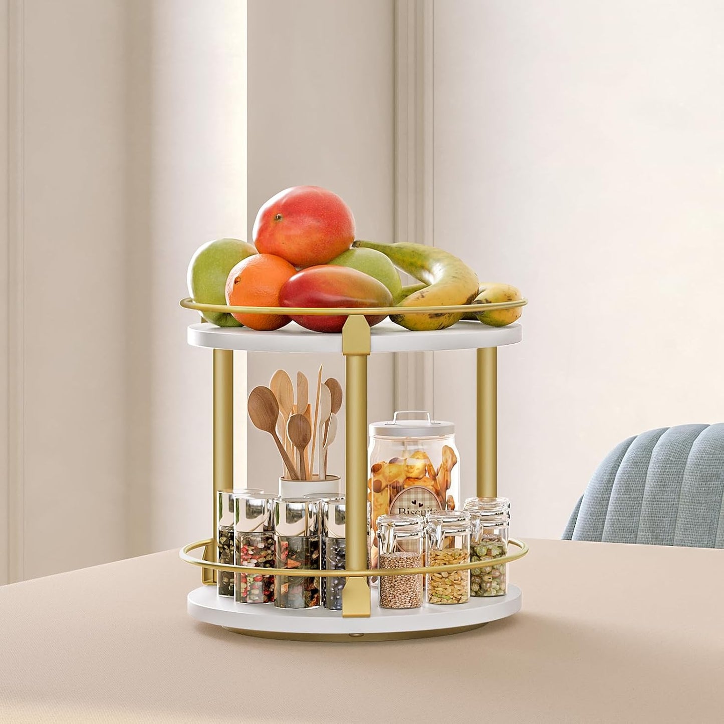 Lazy Susan Organizer, Rotating Spice Rack, 2 Tier Spice Turntable Organizer, Industrial Turntable Spice Holder, for