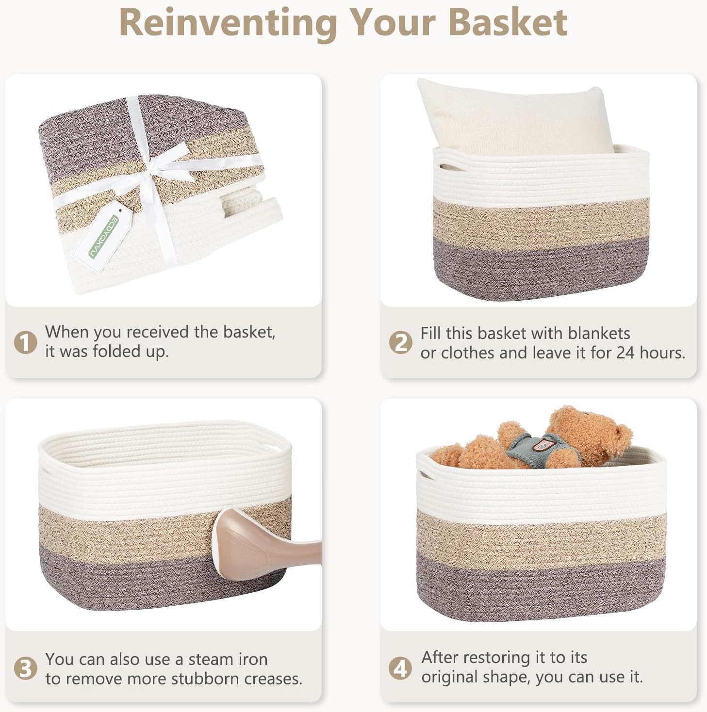Woven Basket / Storage Baskets / Black/brown / 15 x 10 x 9