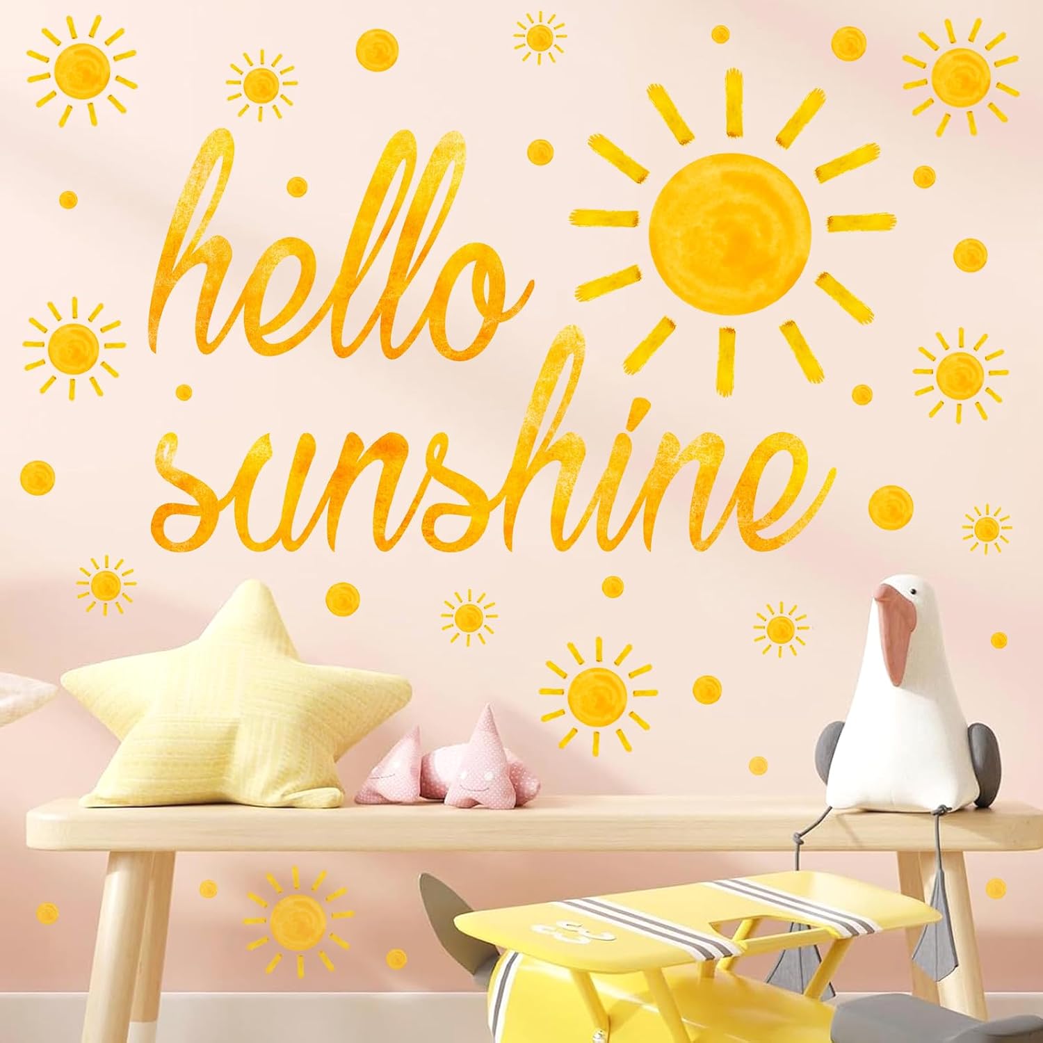 Watercolor Sun Wall Stickers Boho Sun Wall Decals Peel and Stick Polka Dots Big / Sunshine / Yellow