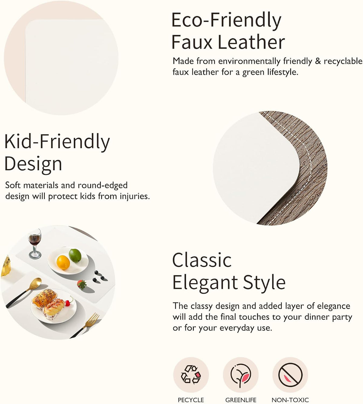 Maxpearl Faux Leather Placemats Set of 8, Easy to Clean, Ivory White | Waterproof - Heat Resistant - Non Slip - Wipe