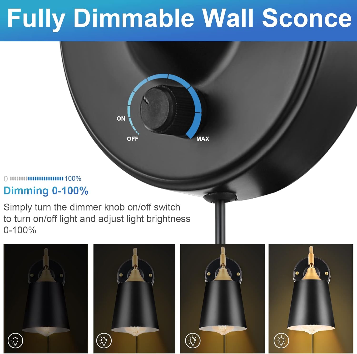 TRLIFE Wall Sconces Plug in, Dimmable Wall Lights with Plug in Cord Adjustable Lighting Angle Wall Mounted Light with