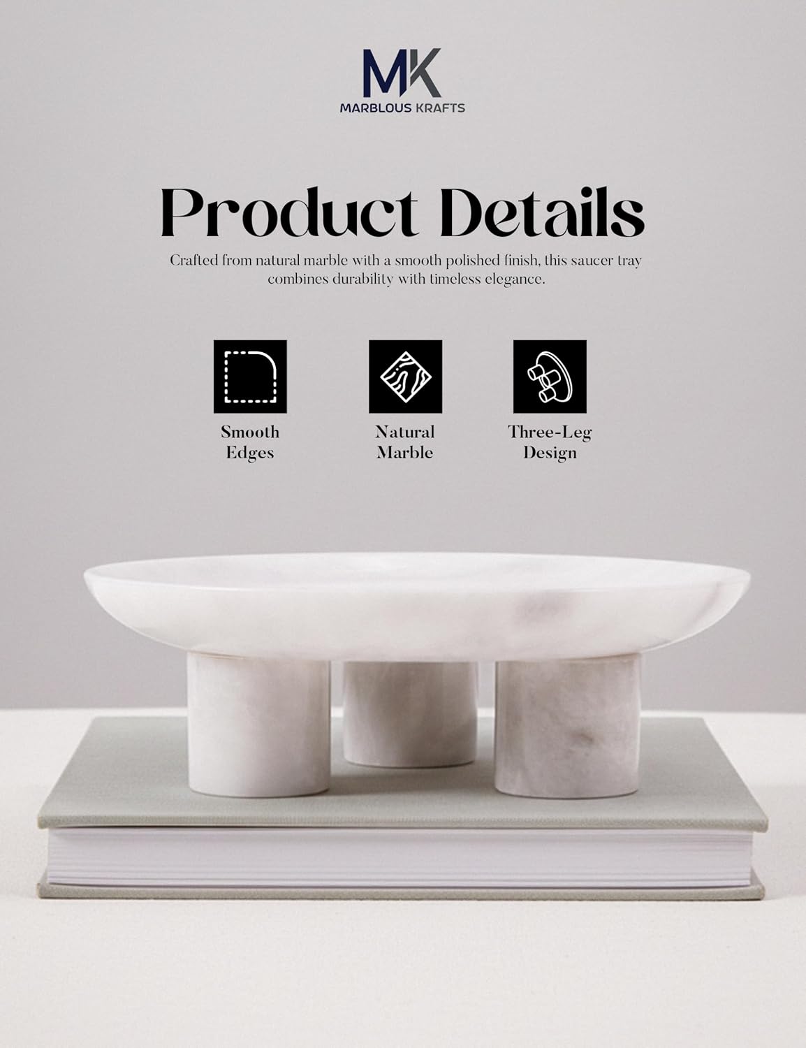 Marble Decorative Tray Handmade Natural Stone Fruit Tray / White / 8 Inch