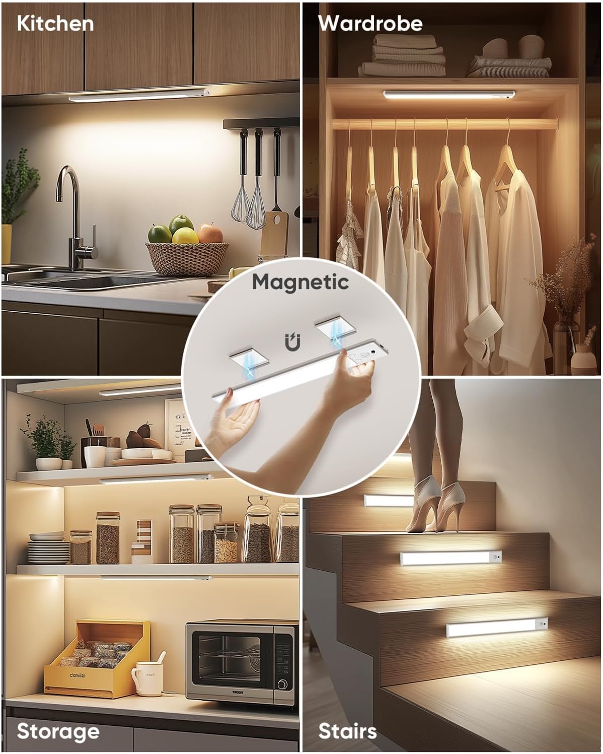 10inch Under Cabinet Lighting Wireless, LED Rechargeable Motion Sensor Light Indoor, Closet Lights with Remote, 3 Color
