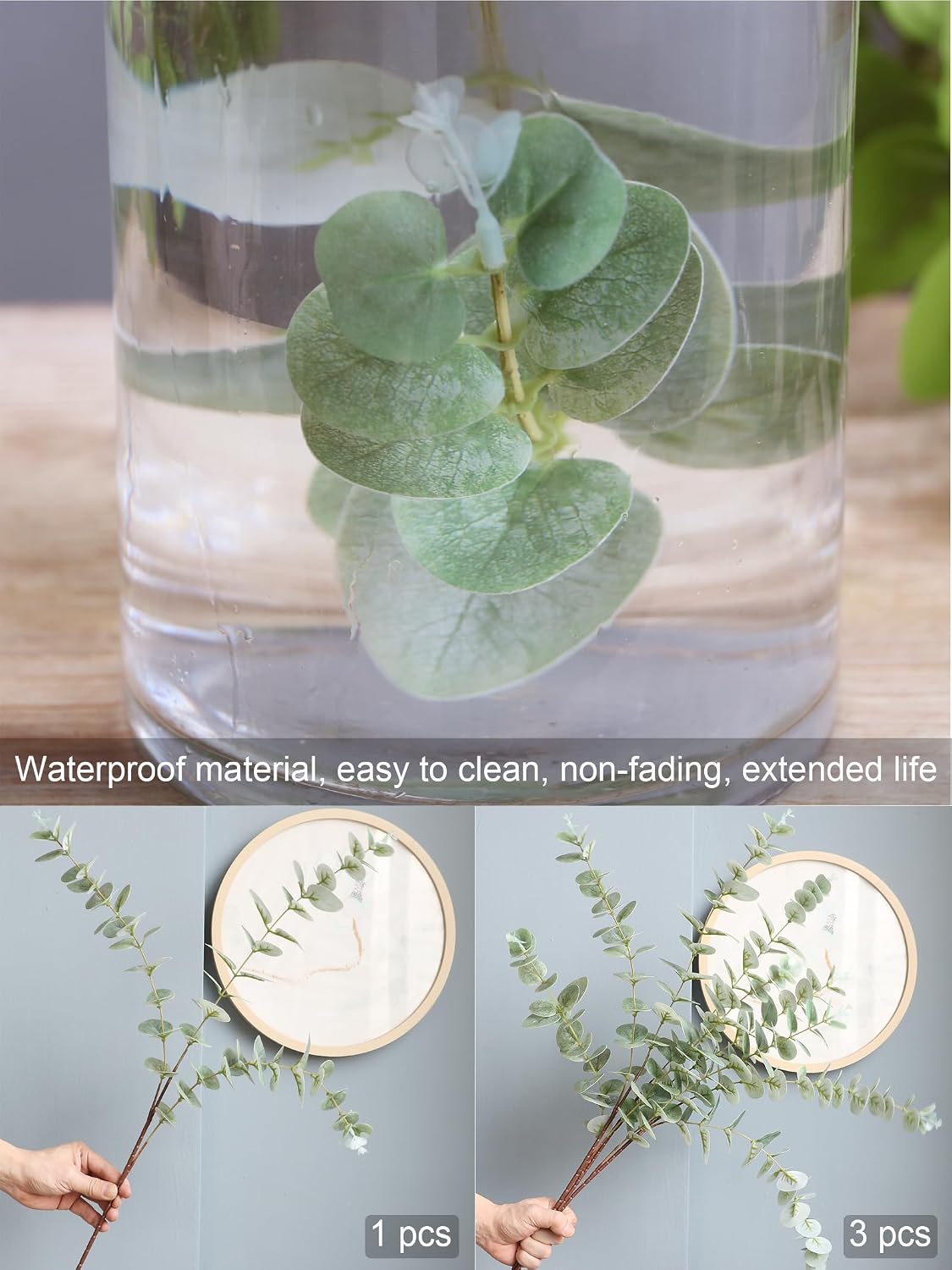 Green Fake Eucalyptus Faux Greenery Stems Silk Plants / A: 31" Tall Grey Green Eucalyptus / Set of 3